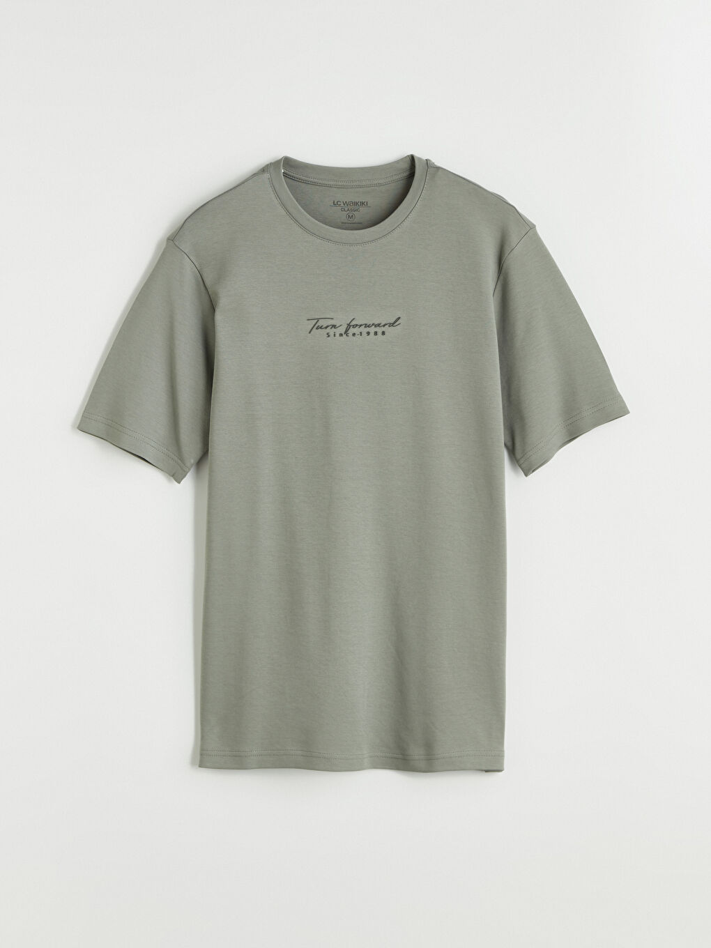 Haki Bisiklet Yaka Baskılı Erkek Tişört-6