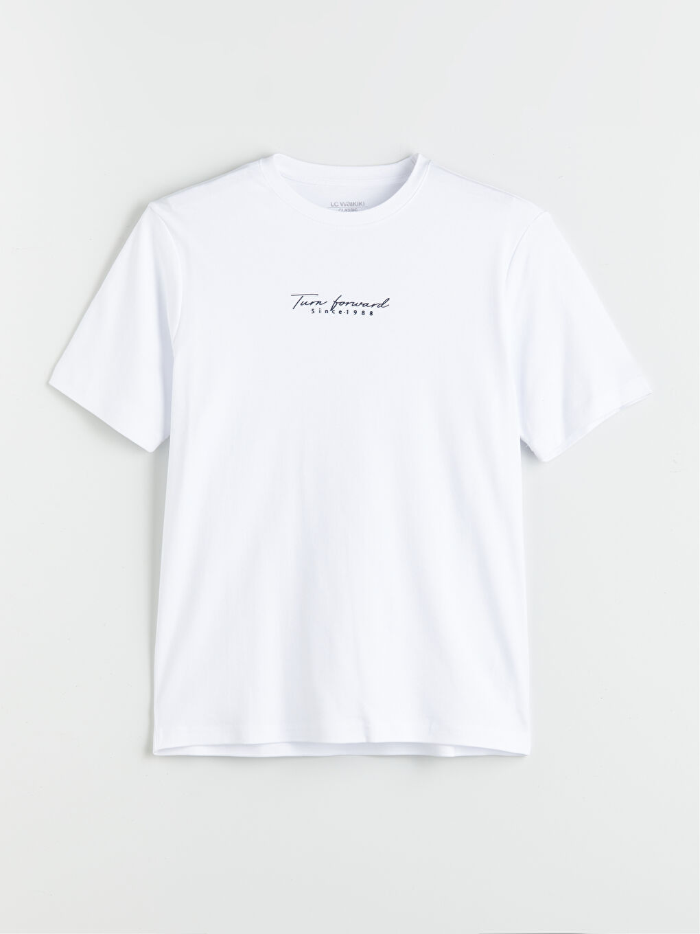 Beyaz Bisiklet Yaka Baskılı Erkek Tişört-6