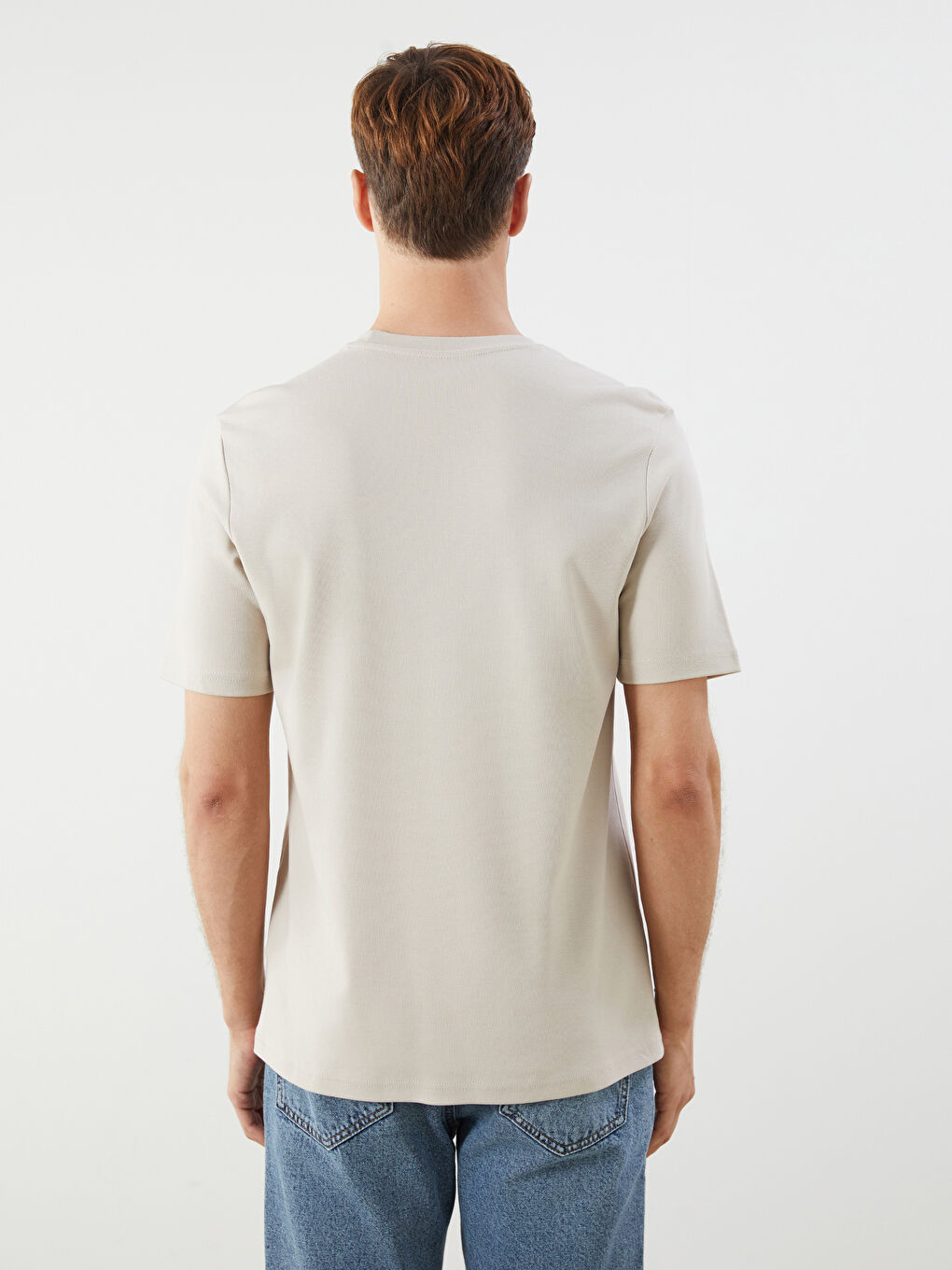 Bej Bisiklet Yaka Baskılı Erkek Tişört-3