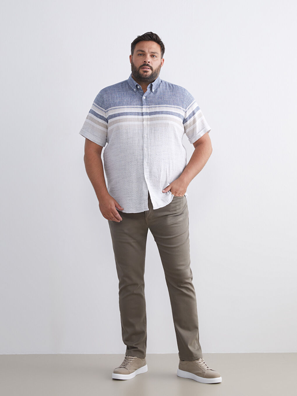 Regular Fit Short Sleeve Striped Dobby Fabric Men's Shirt-5