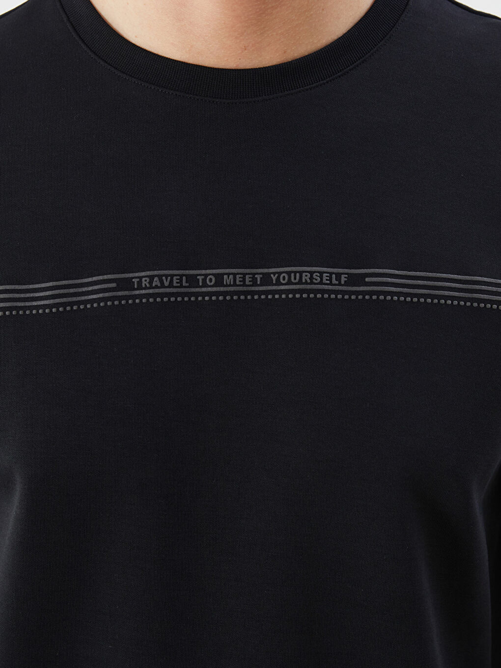 Siyah Bisiklet Yaka Baskılı Erkek Sweatshirt-2