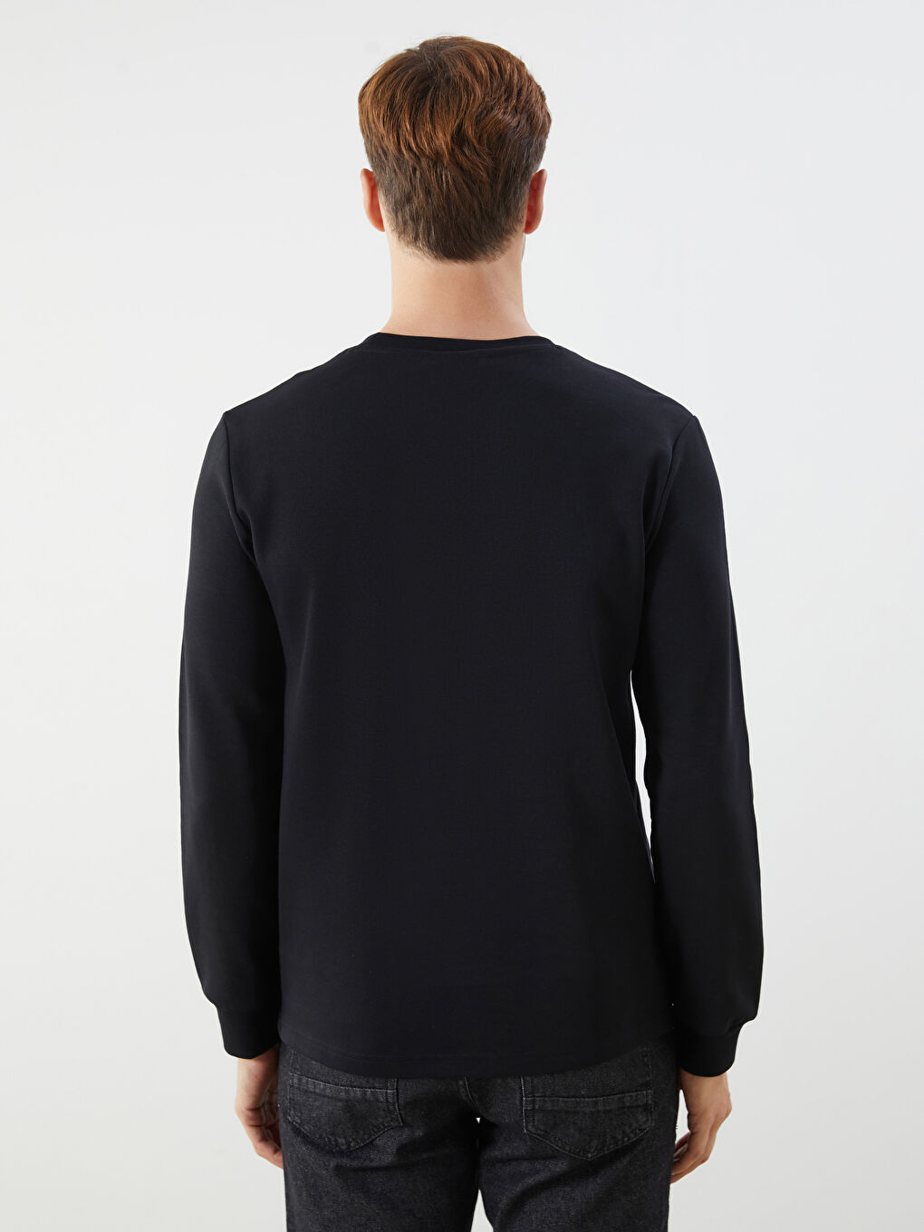 Siyah Bisiklet Yaka Baskılı Erkek Sweatshirt-3