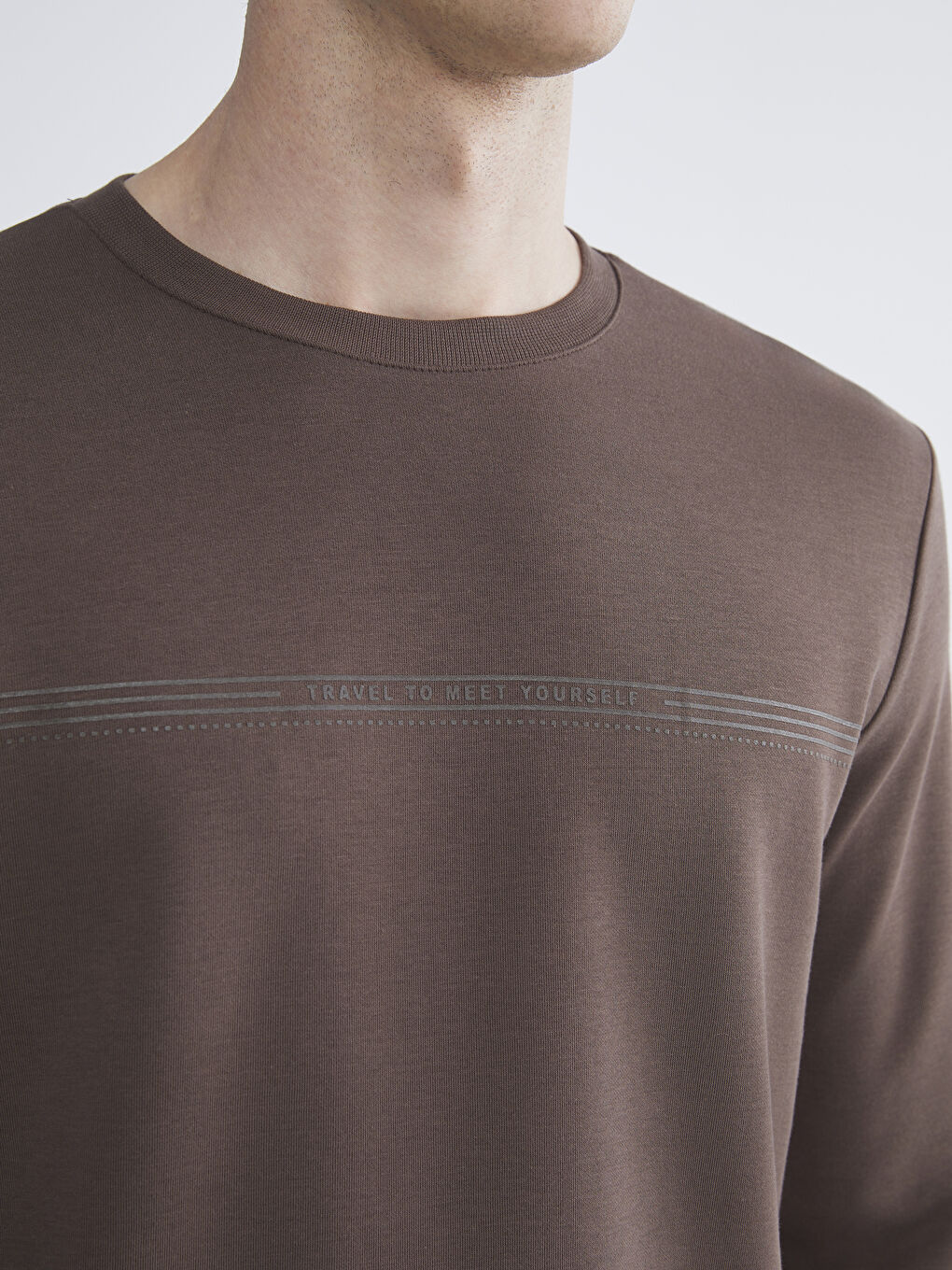 Kahverengi Bisiklet Yaka Baskılı Erkek Sweatshirt-2