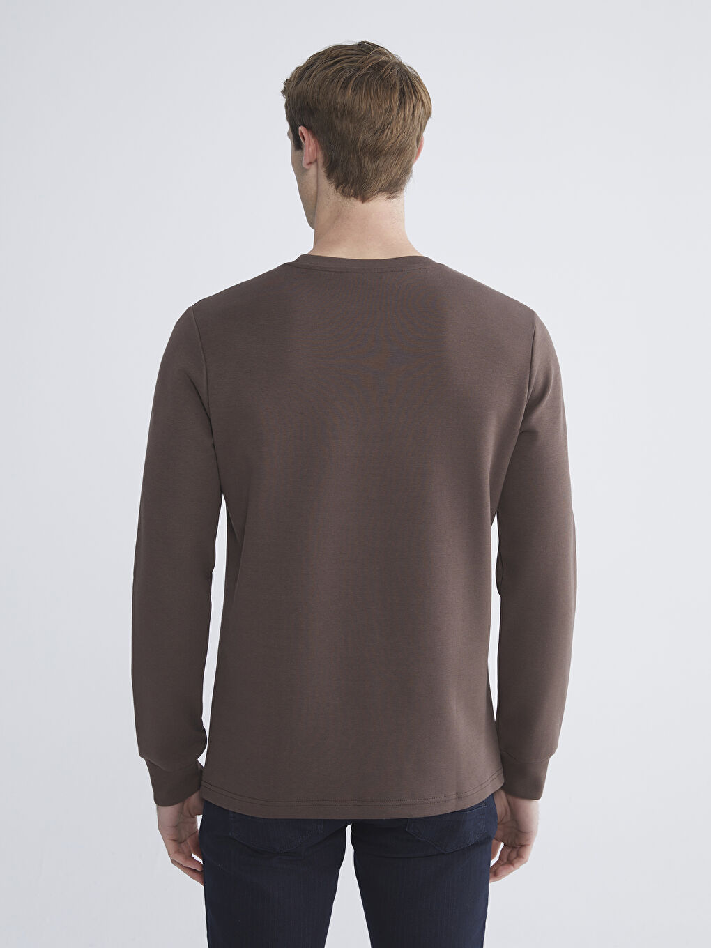 Kahverengi Bisiklet Yaka Baskılı Erkek Sweatshirt-3