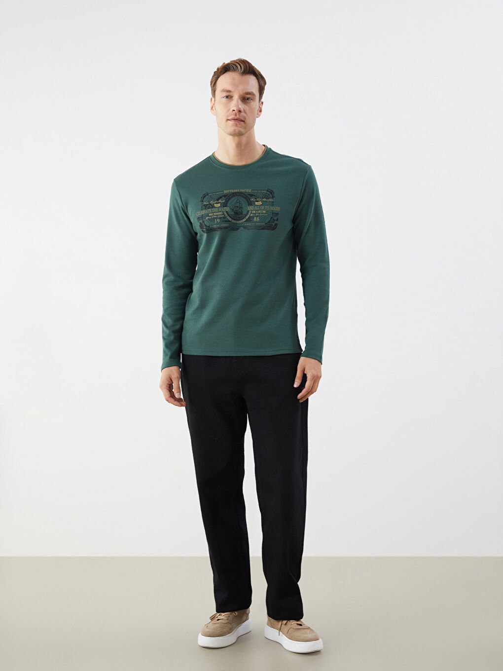 Crew Neck Long Sleeve Printed Men's Sweatshirt -W53314Z8-HRV