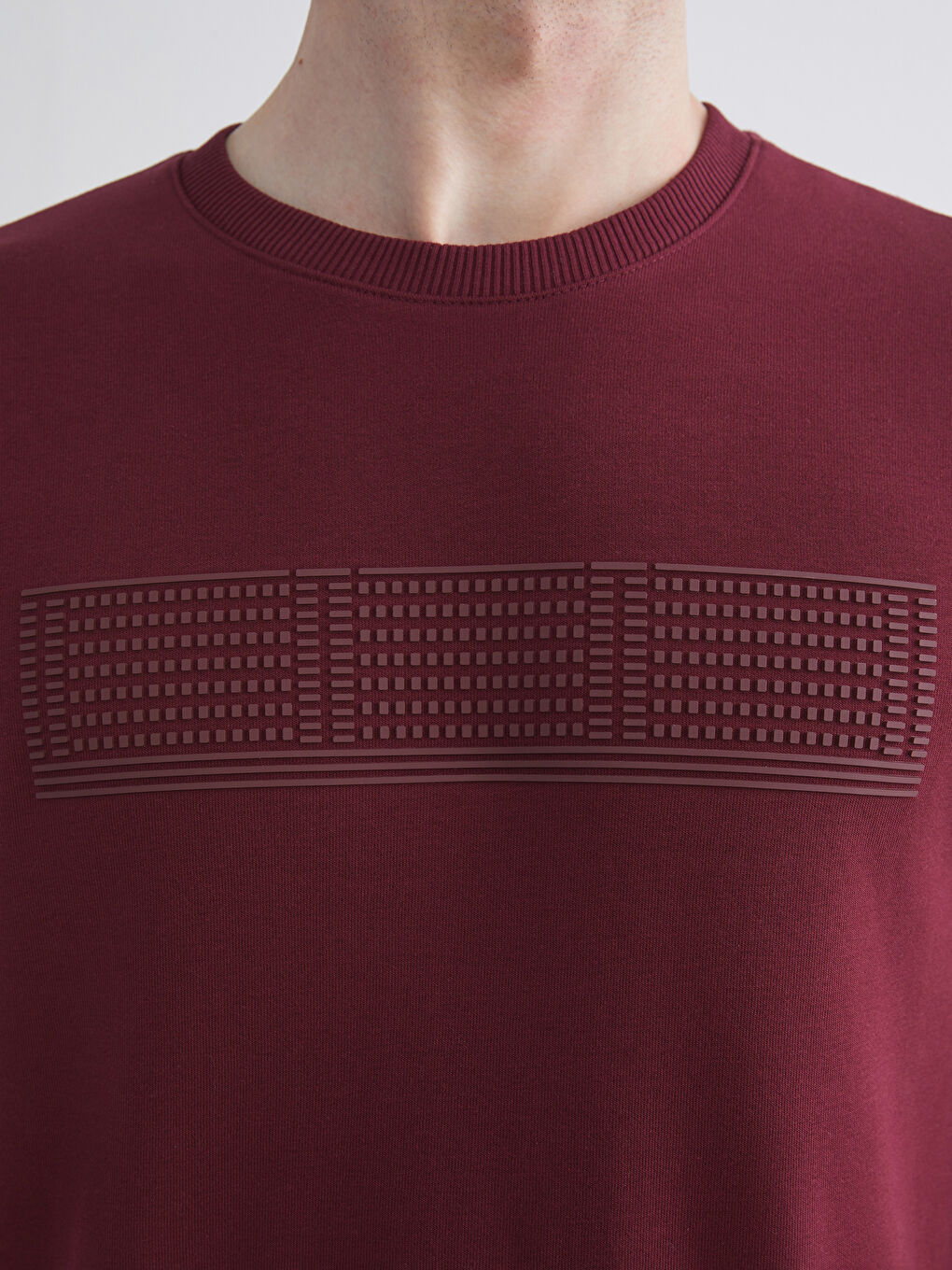 Bordo Bisiklet Yaka Uzun Kollu Baskılı Erkek Sweatshirt-2