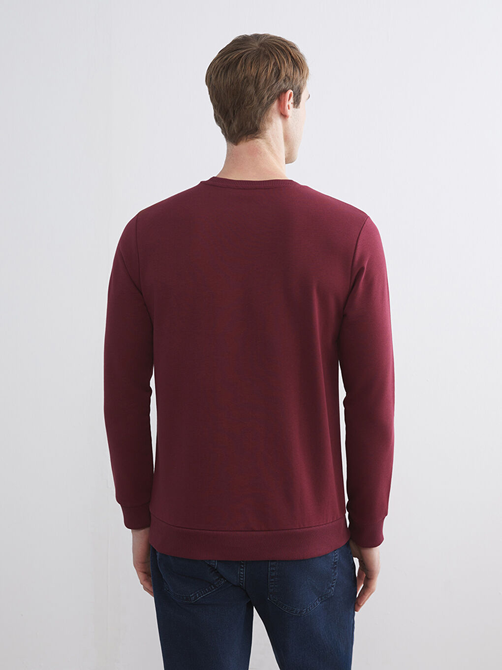 Bordo Bisiklet Yaka Uzun Kollu Baskılı Erkek Sweatshirt-3