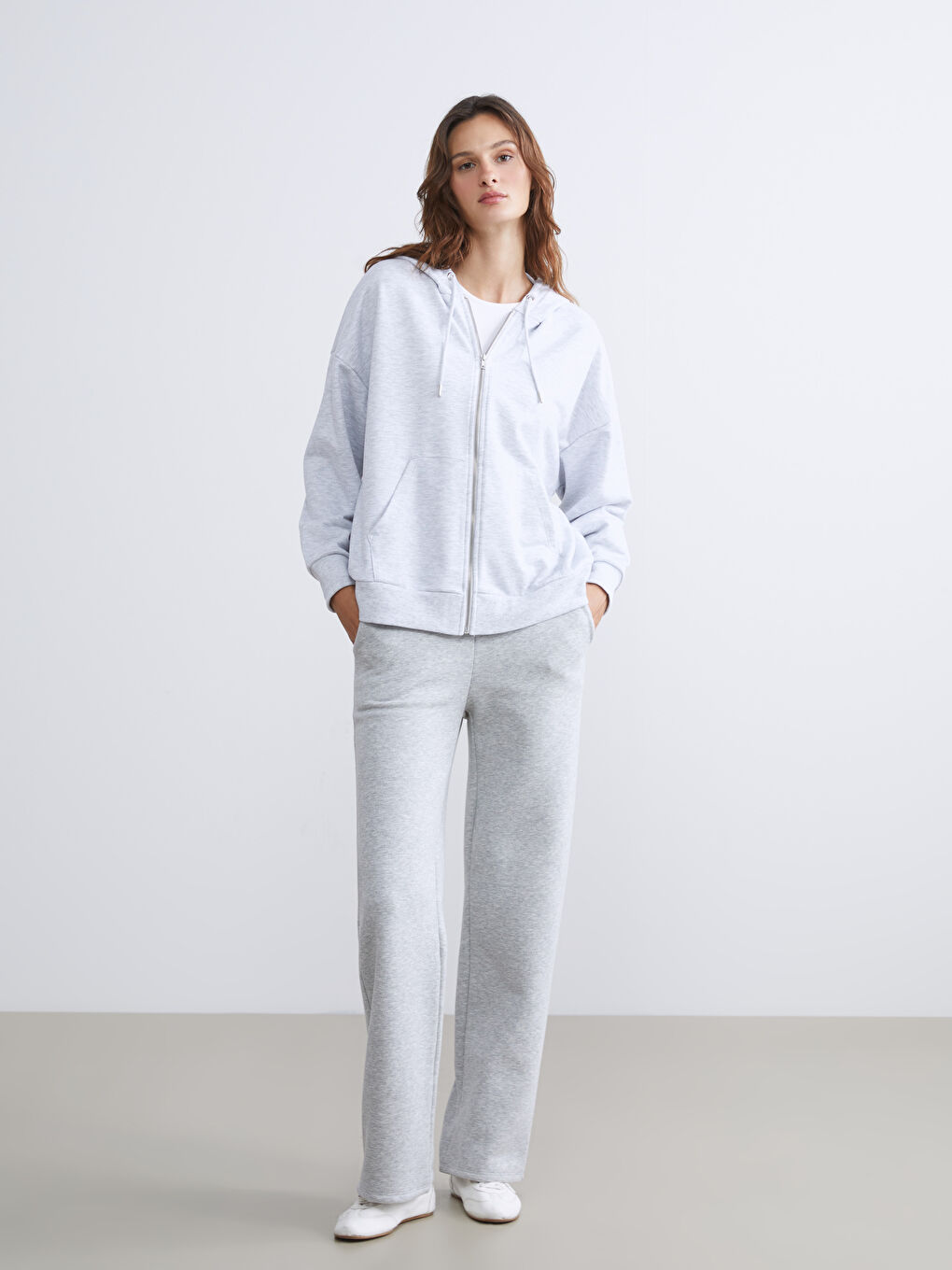 LCW Vision Hooded Oversize Women's Zipper Sweatshirt -W53318Z8-LAL