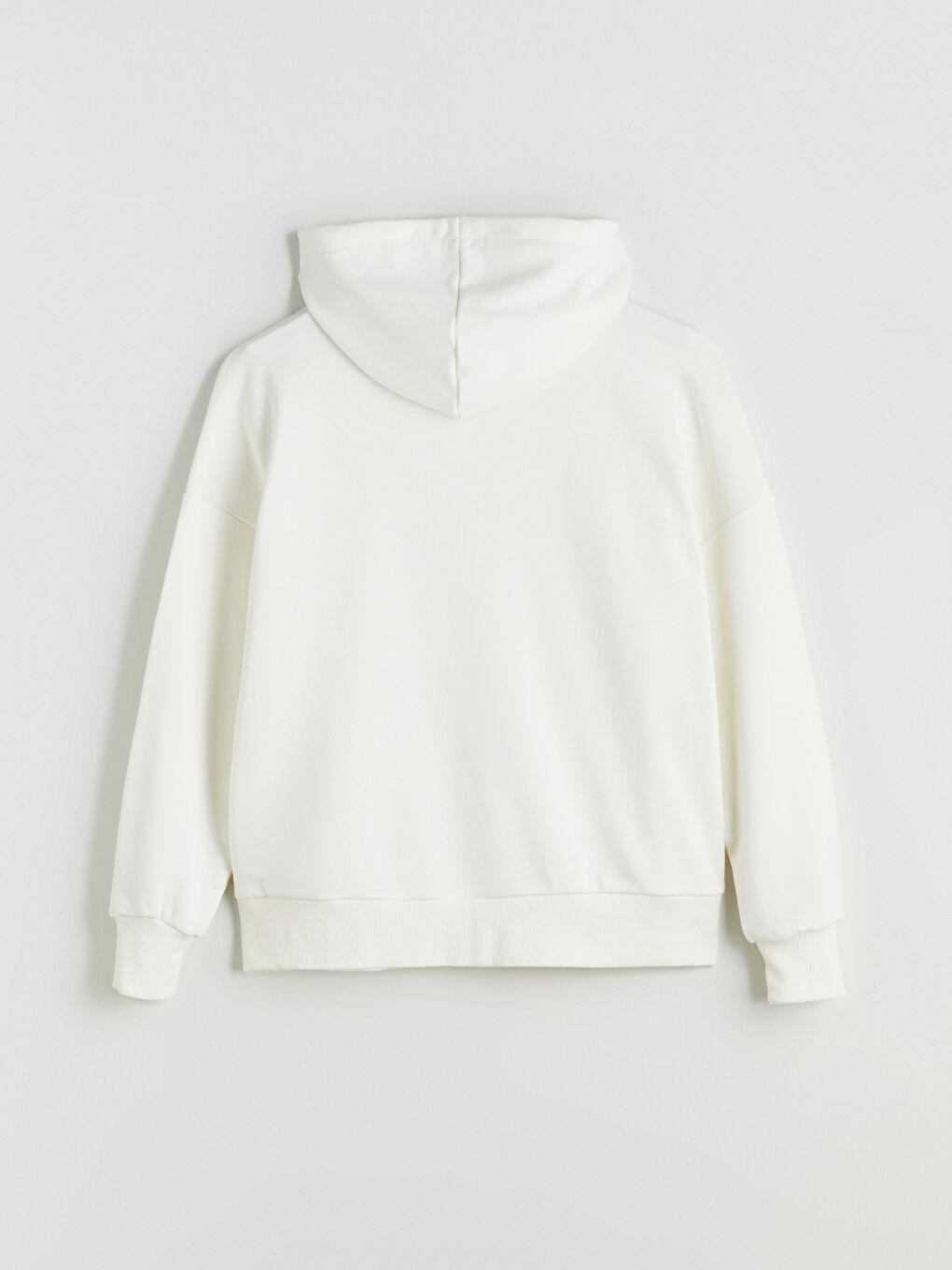 Ekru Kapüşonlu Oversize Kadın Fermuarlı Sweatshirt-5