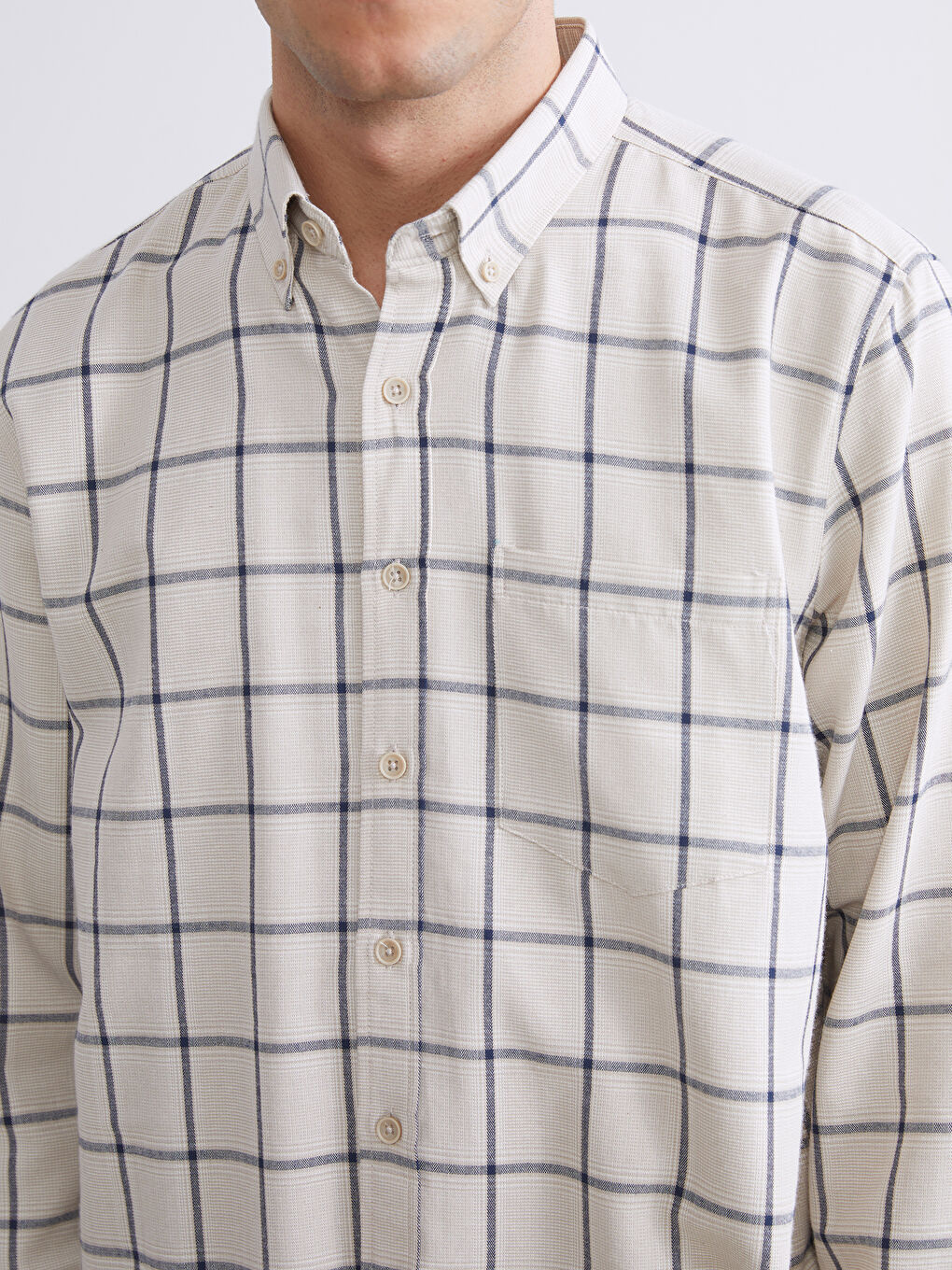 Bej Regular Fit Uzun Kollu Ekose Erkek Gömlek-2