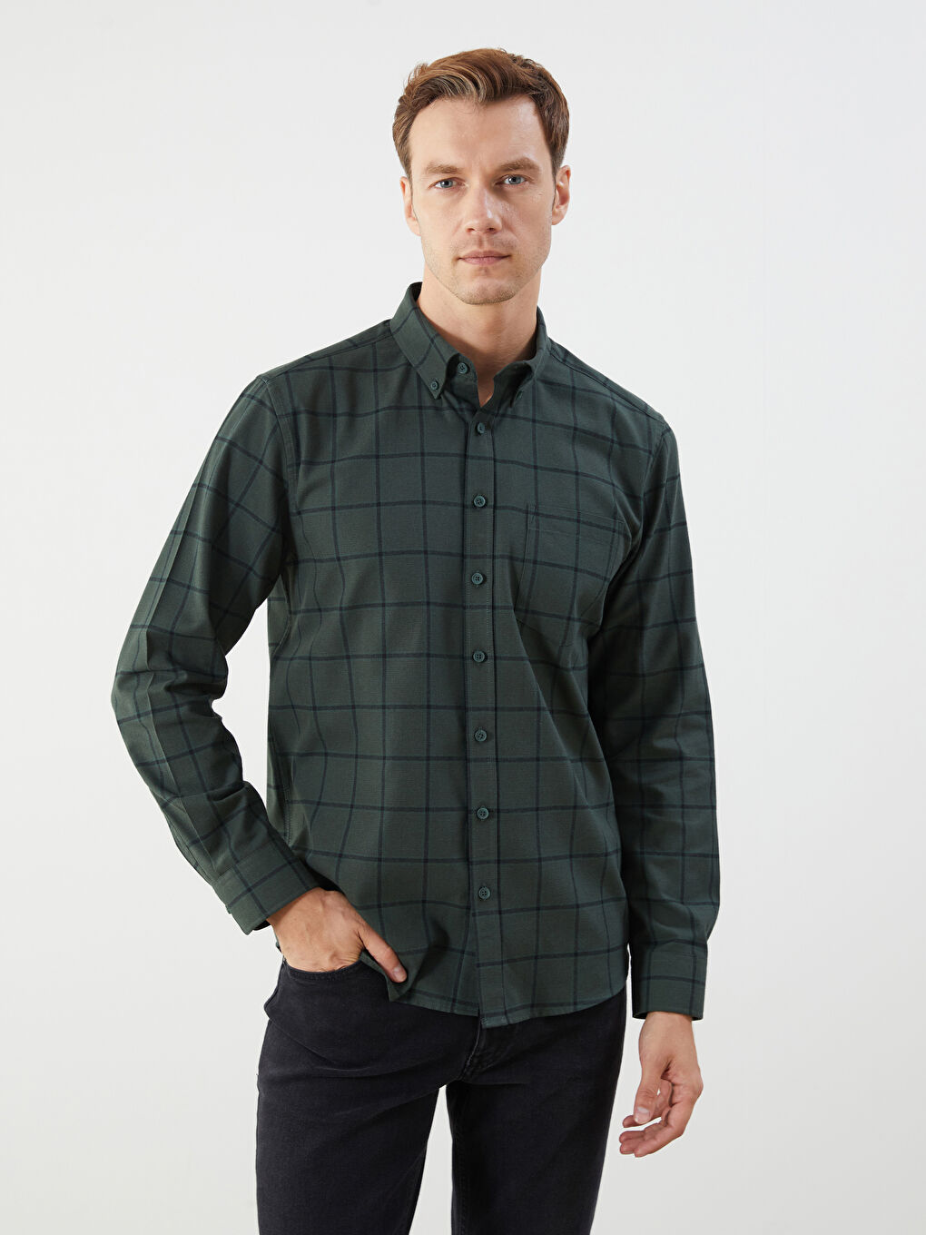 LCWAIKIKI Classic Regular Fit Long Sleeve Plaid Men's Shirt -W53326Z8-LMU