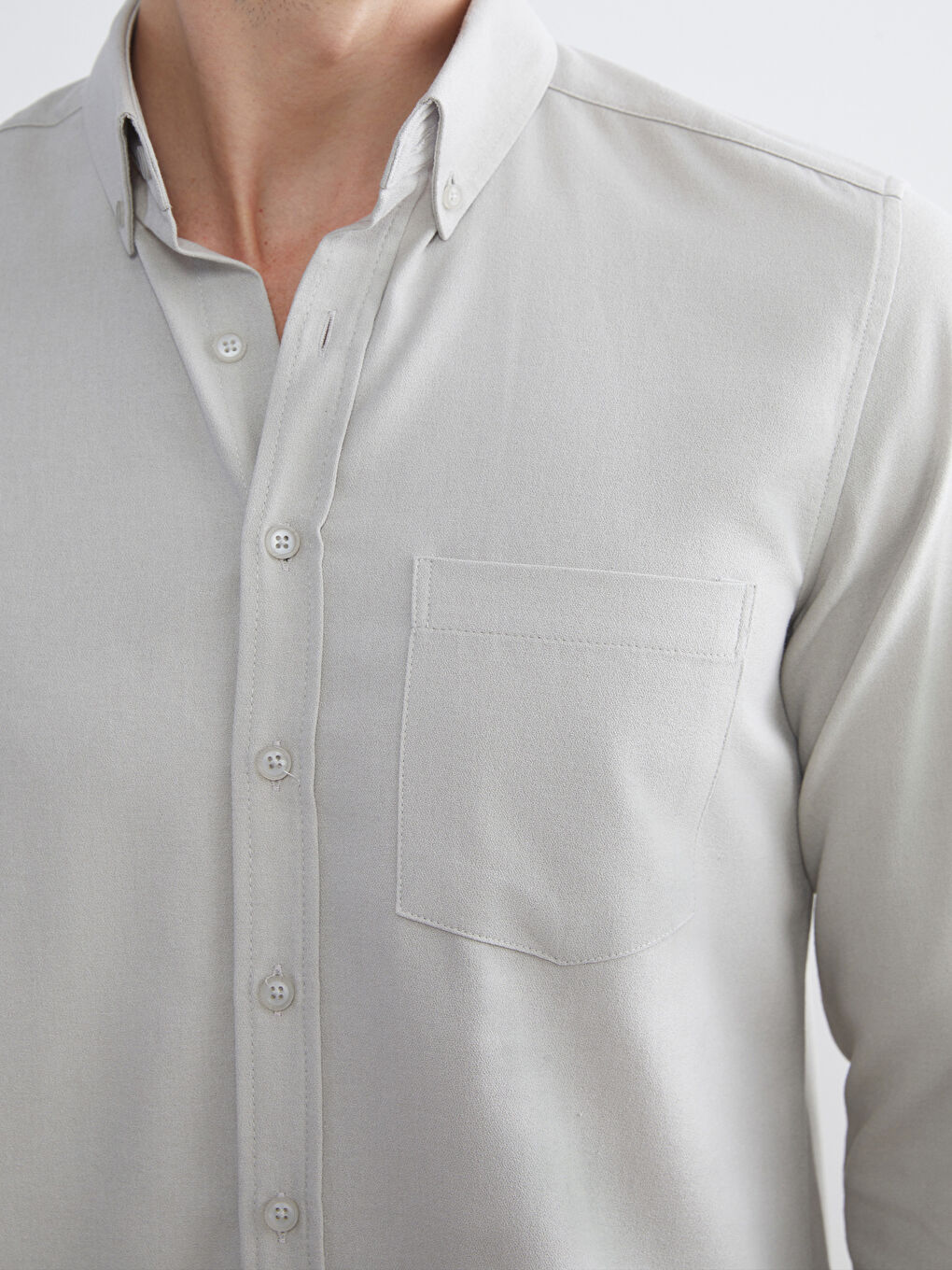 Bej Regular Fit Uzun Kollu Armürlü Erkek Gömlek-2