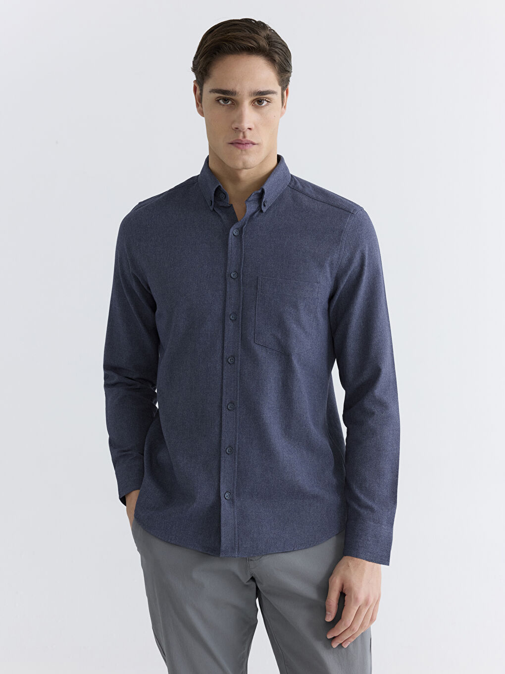 İndigo Regular Fit Uzun Kollu Armürlü Erkek Gömlek