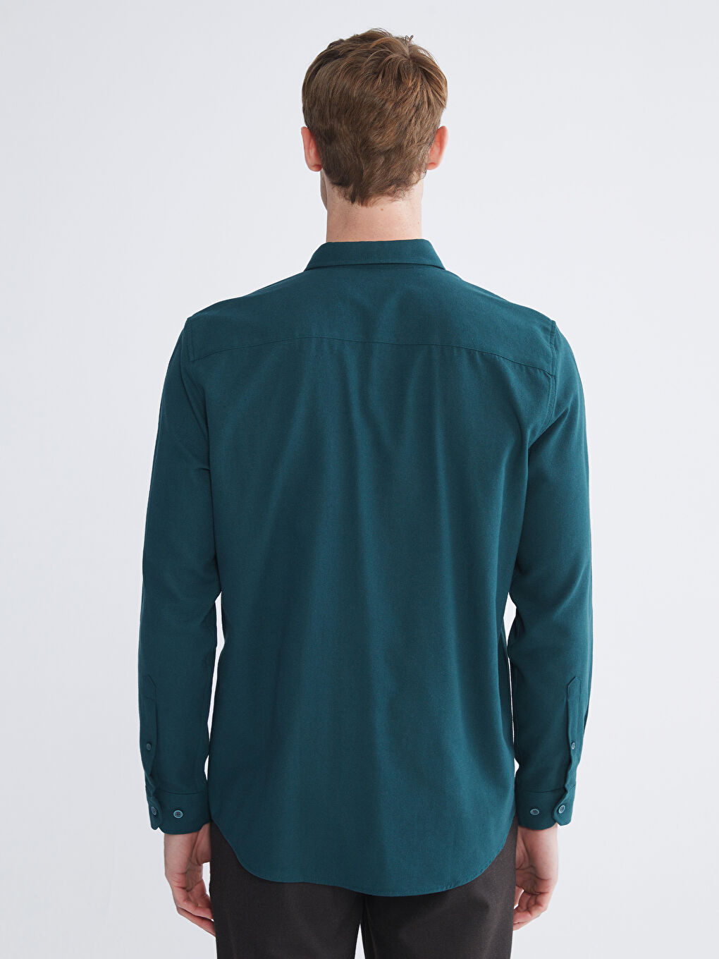 Petrol Regular Fit Uzun Kollu Armürlü Erkek Gömlek-3