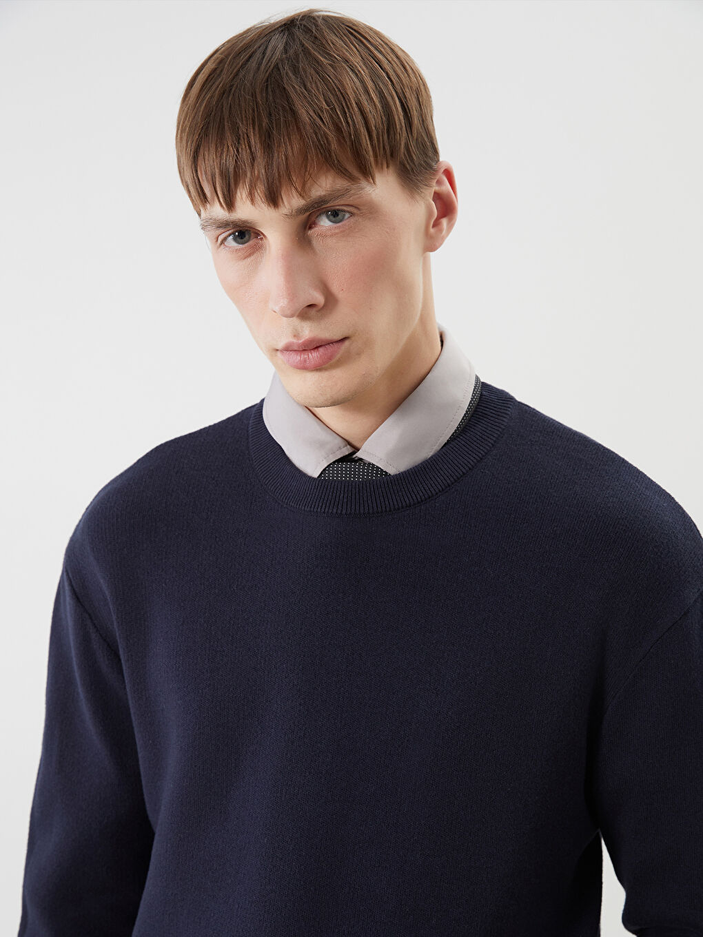 Crew Neck Long Sleeve Men's Tricot Sweater-2