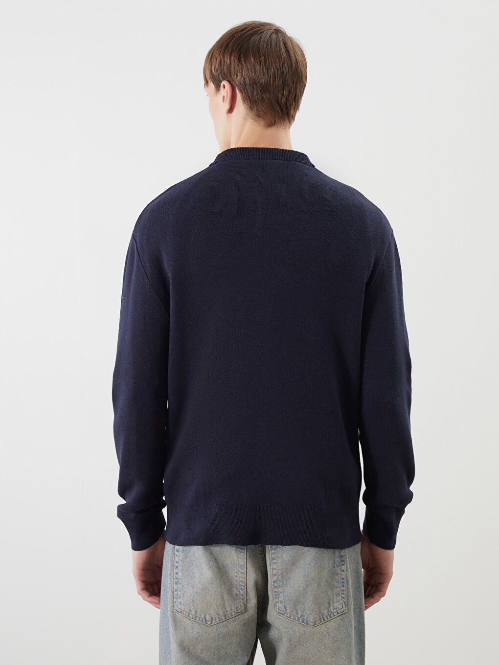 Crew Neck Long Sleeve Men's Tricot Sweater-3