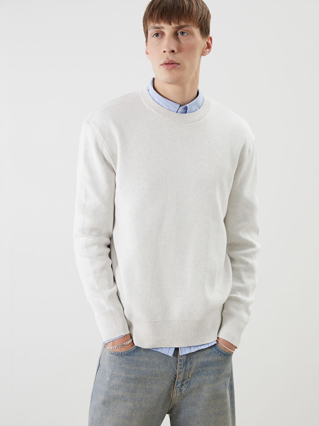 Crew Neck Long Sleeve Men's Tricot Sweater