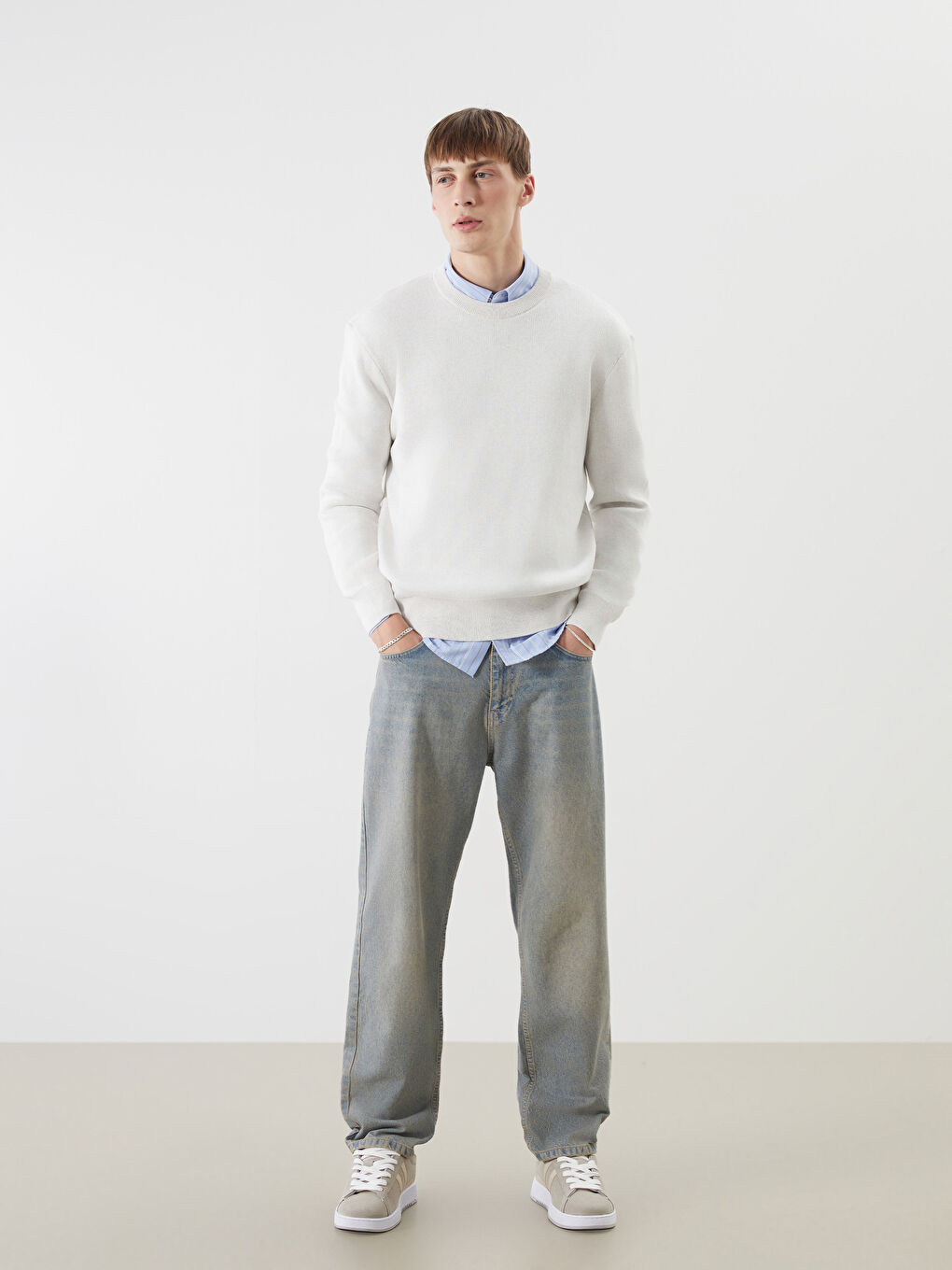 Crew Neck Long Sleeve Men's Tricot Sweater-1