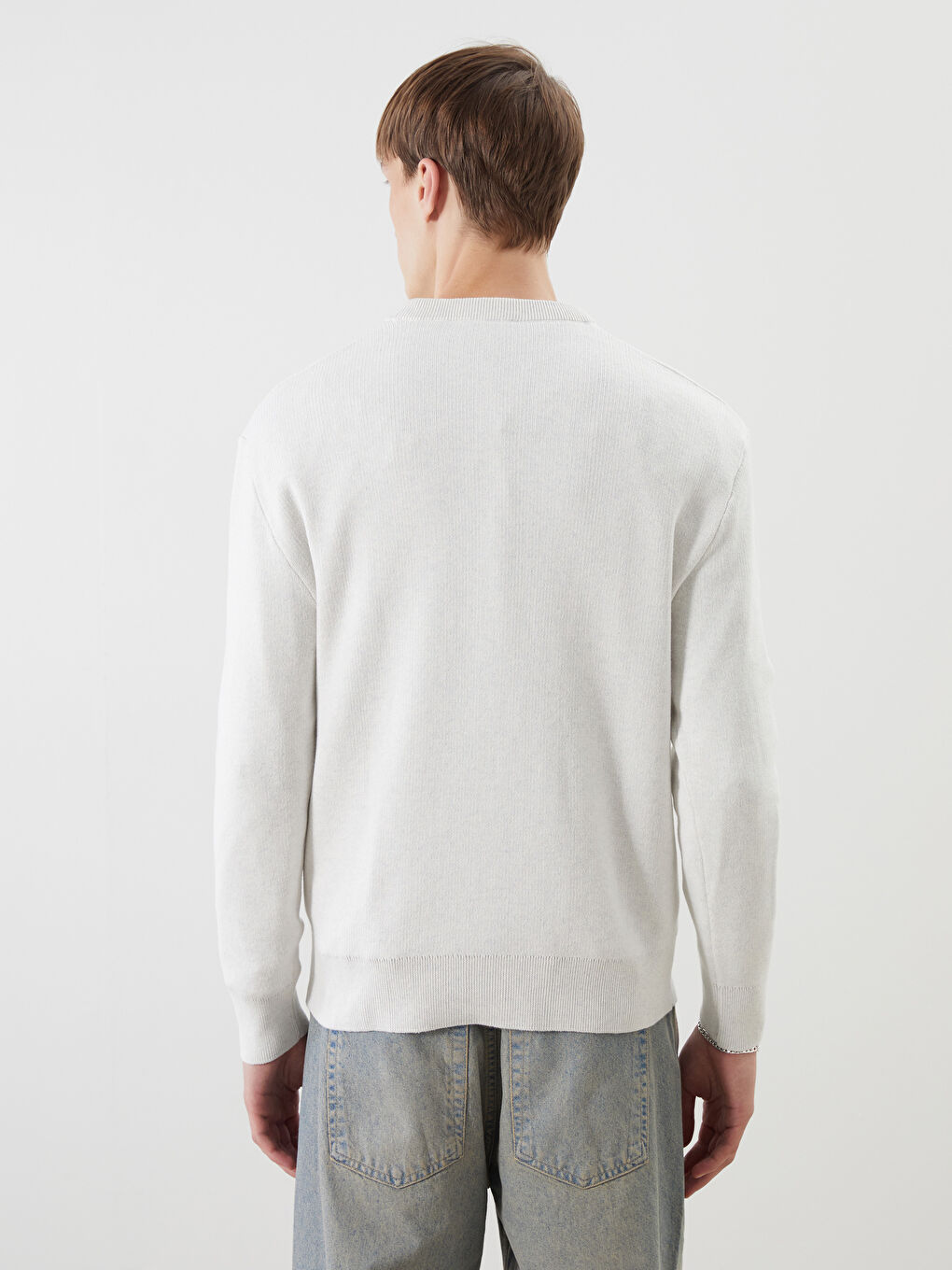 Crew Neck Long Sleeve Men's Tricot Sweater-3