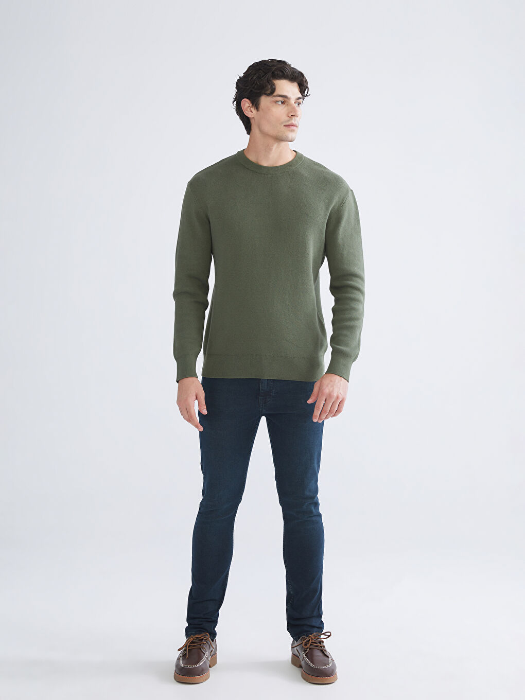 Crew Neck Long Sleeve Men's Tricot Sweater-1