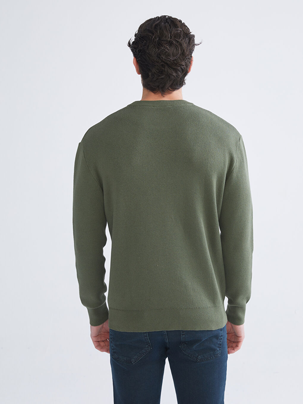 Crew Neck Long Sleeve Men's Tricot Sweater-3