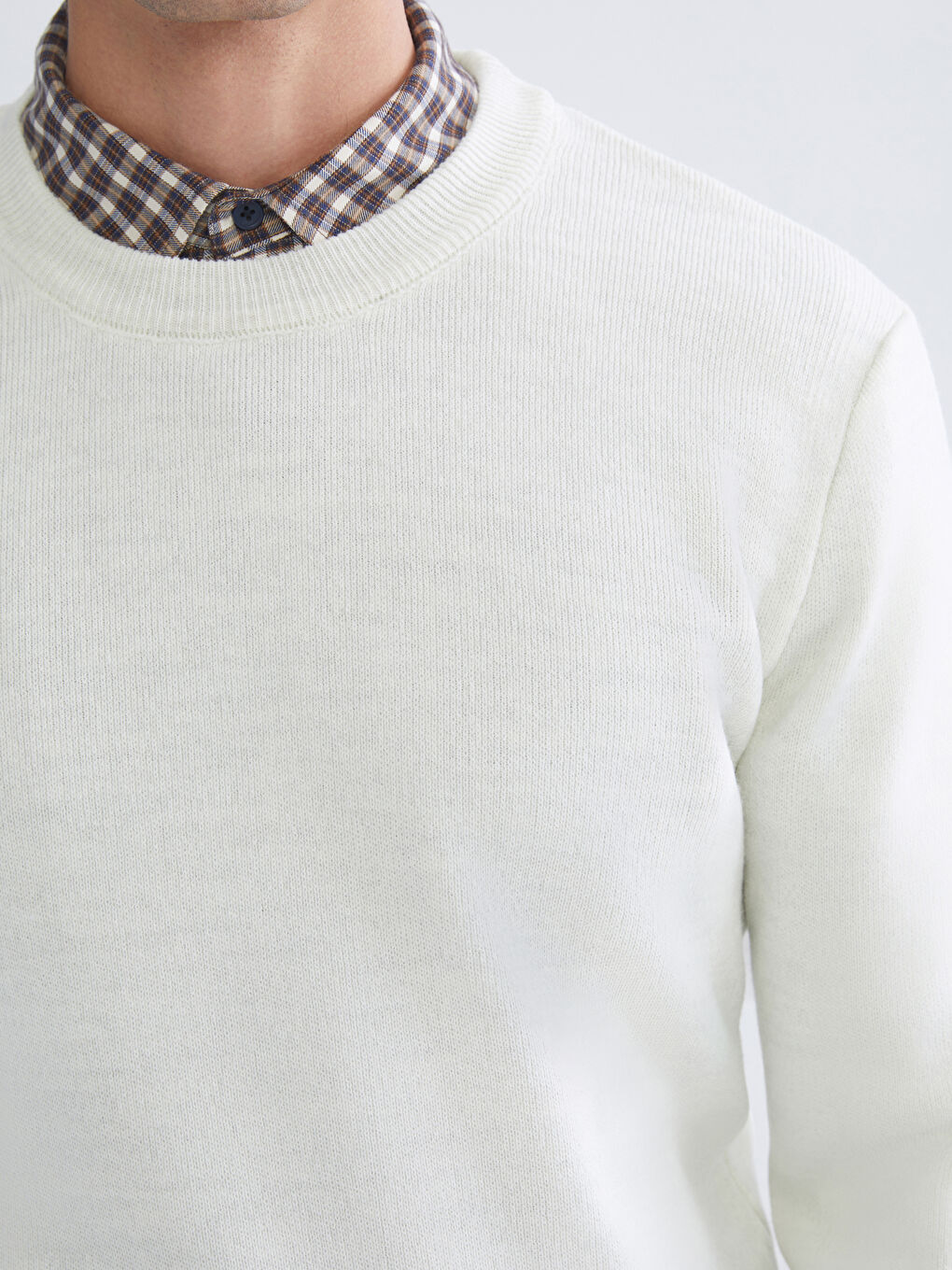 Bej Bisiklet Yaka Erkek Triko Kazak-2