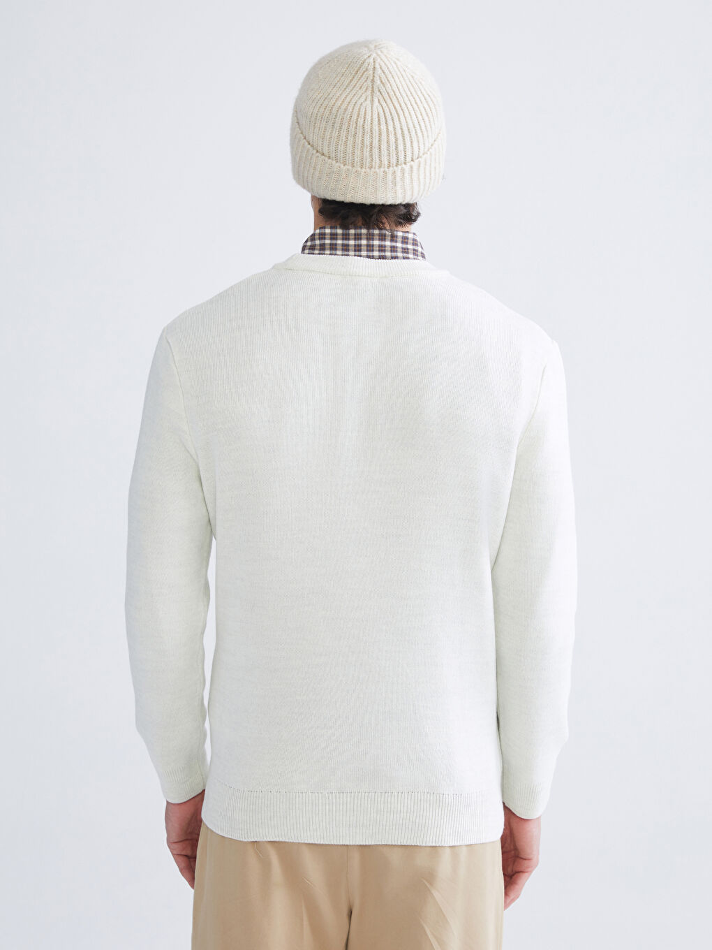 Bej Bisiklet Yaka Erkek Triko Kazak-3