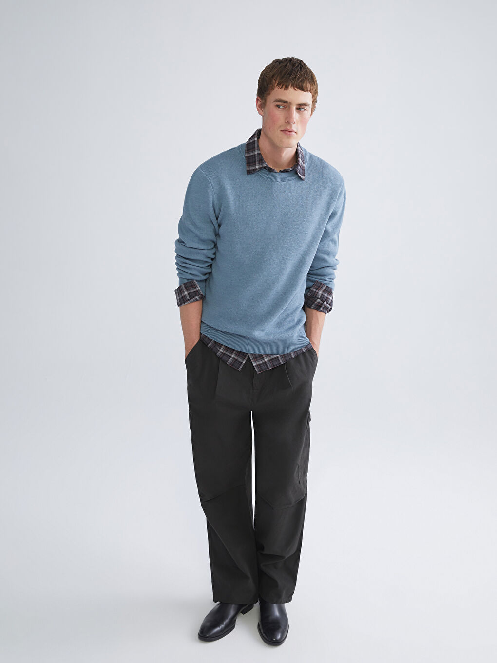 Mavi Bisiklet Yaka Erkek Triko Kazak-1