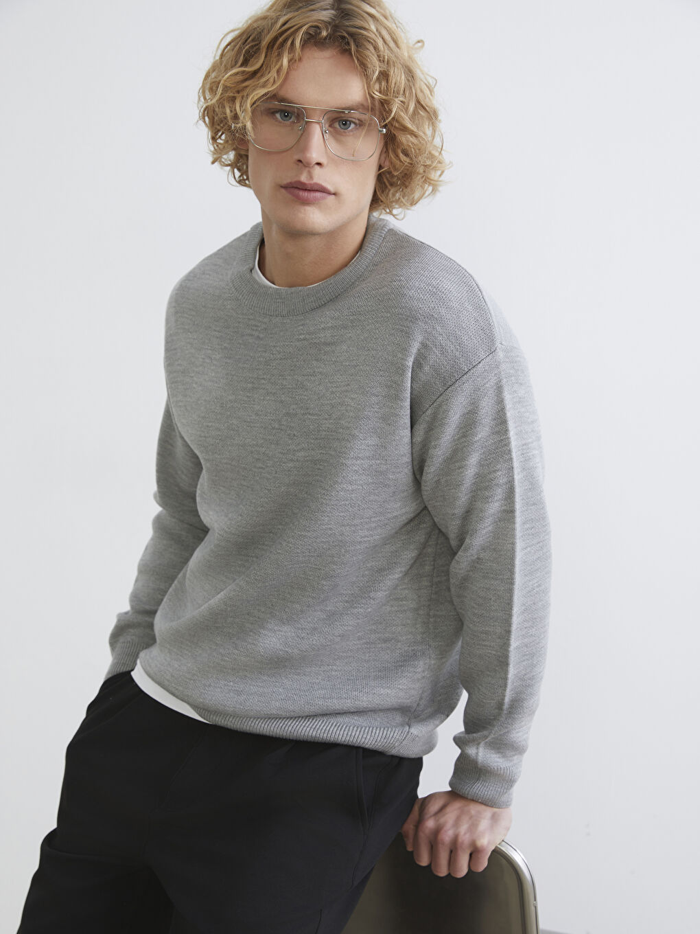 Crew Neck Long Sleeve Men's Tricot Sweater