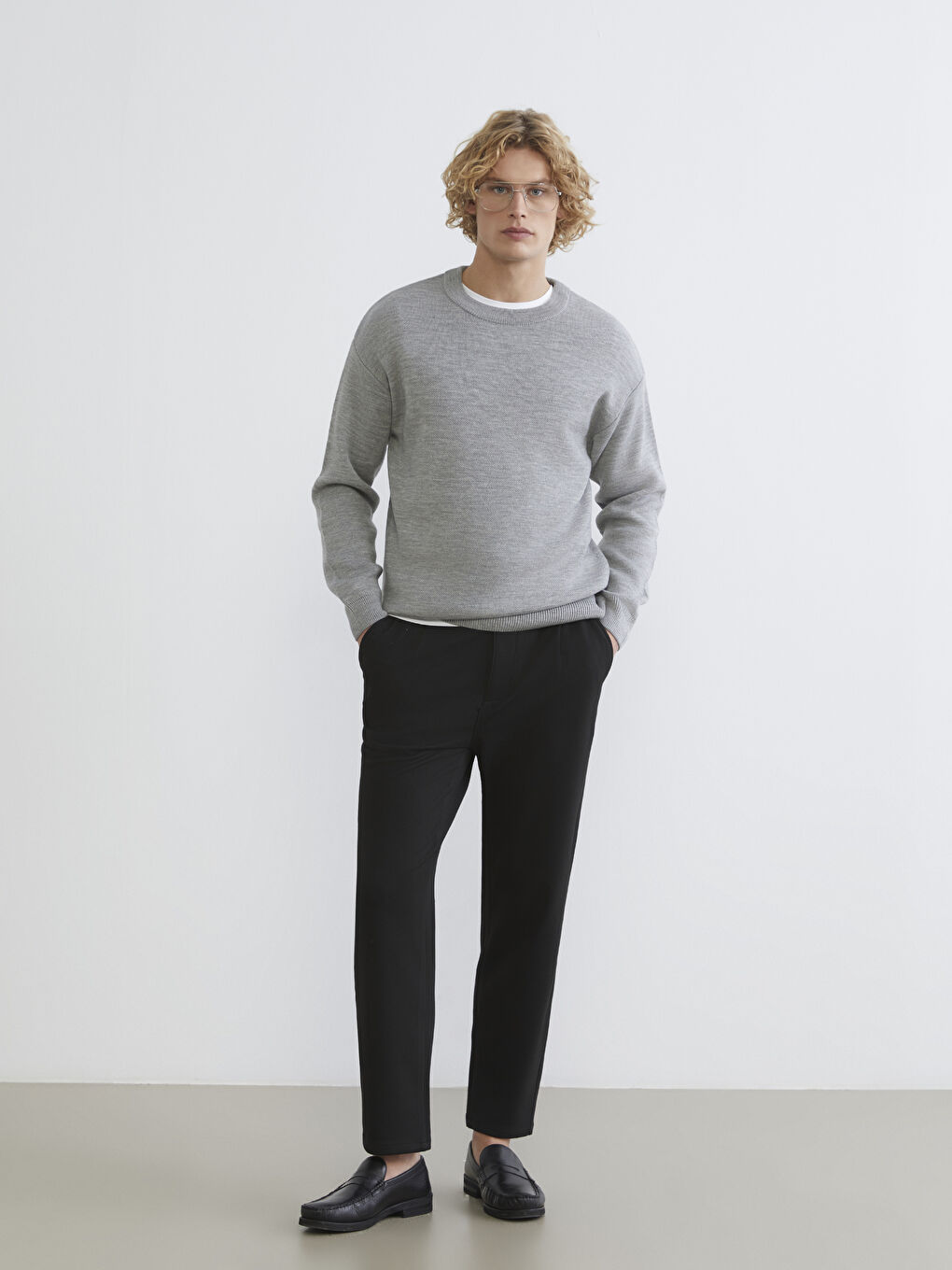 Crew Neck Long Sleeve Men's Tricot Sweater-1