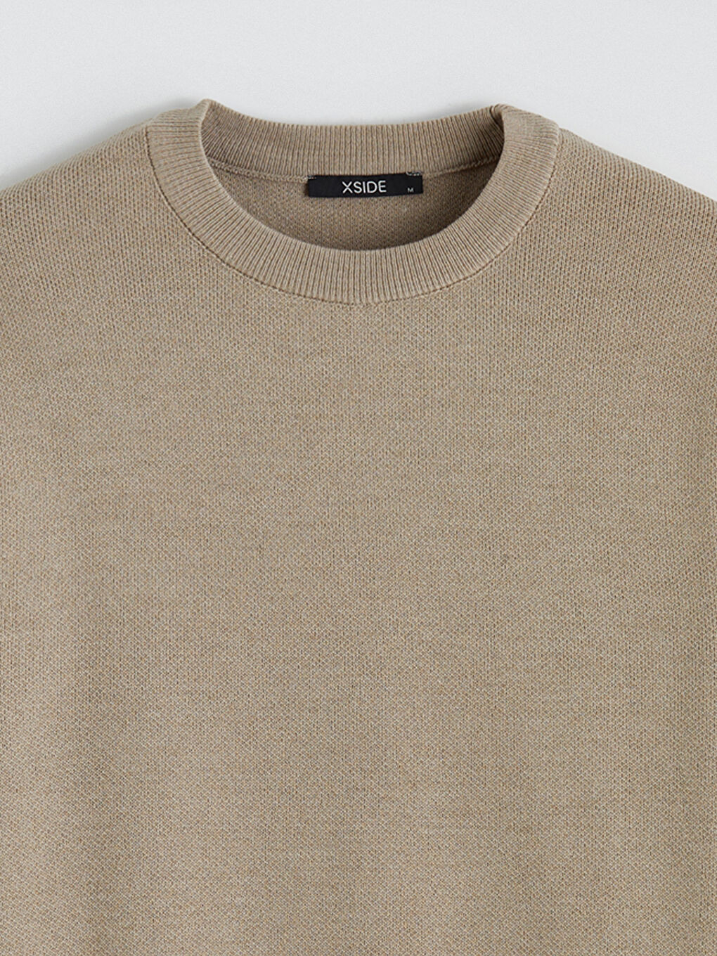 Bej Bisiklet Yaka Erkek Triko Kazak-1