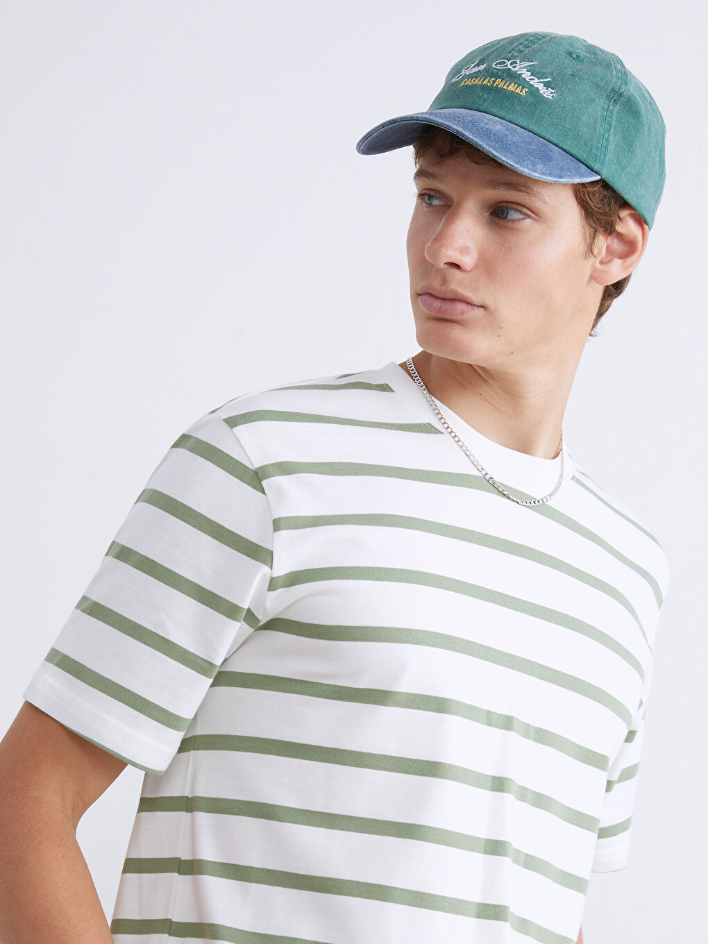 Yeşil Bisiklet Yaka Çizgili Penye Erkek Tişört-2