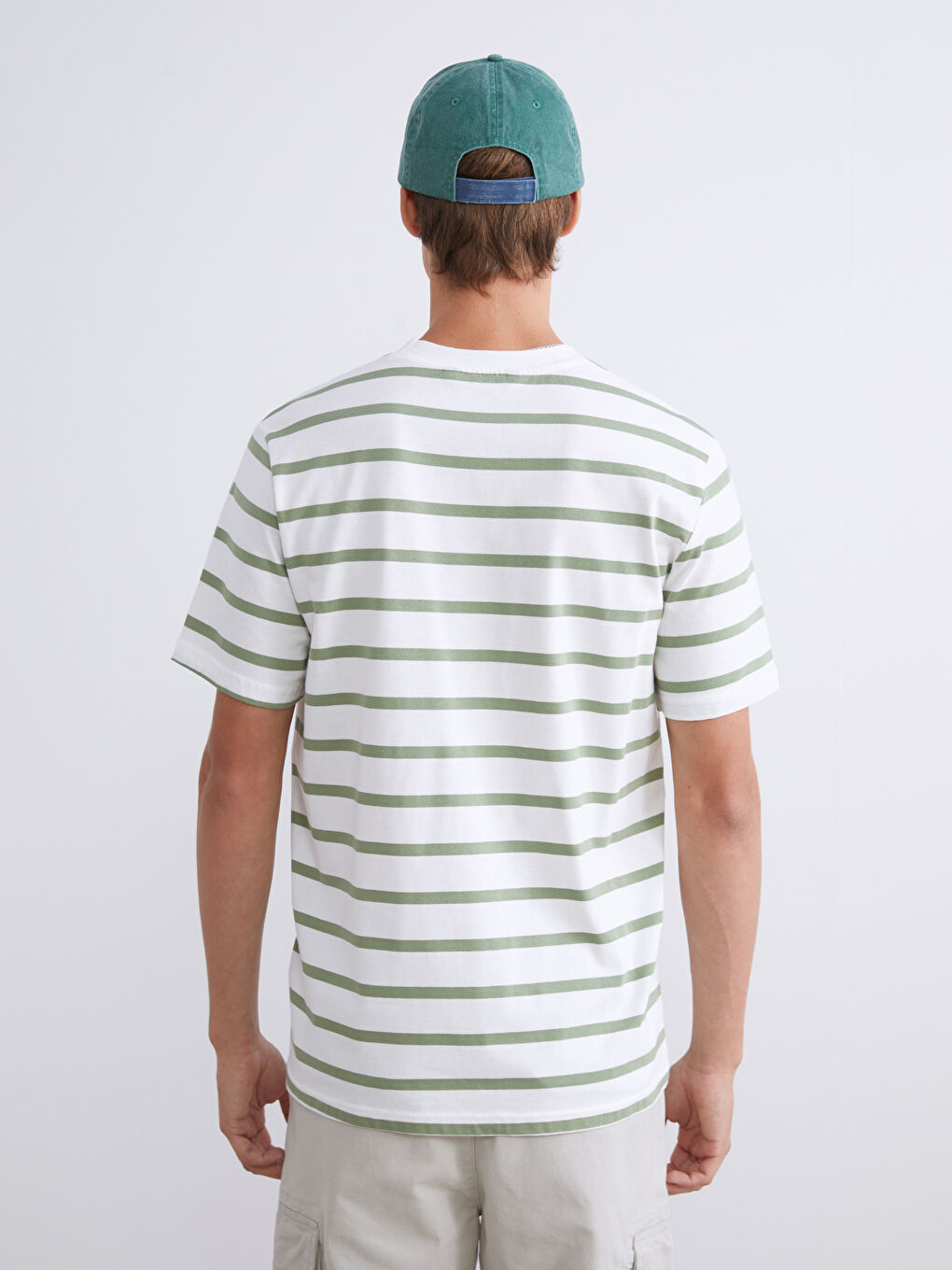 Yeşil Bisiklet Yaka Çizgili Penye Erkek Tişört-3