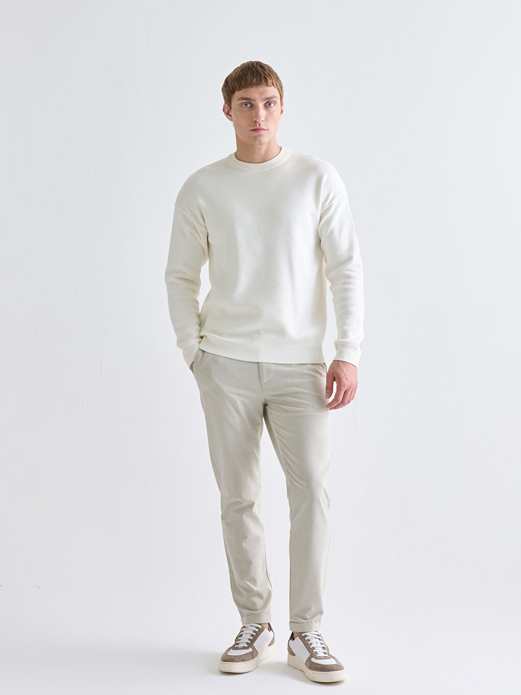 Crew Neck Long Sleeve Men's Tricot Sweater-2