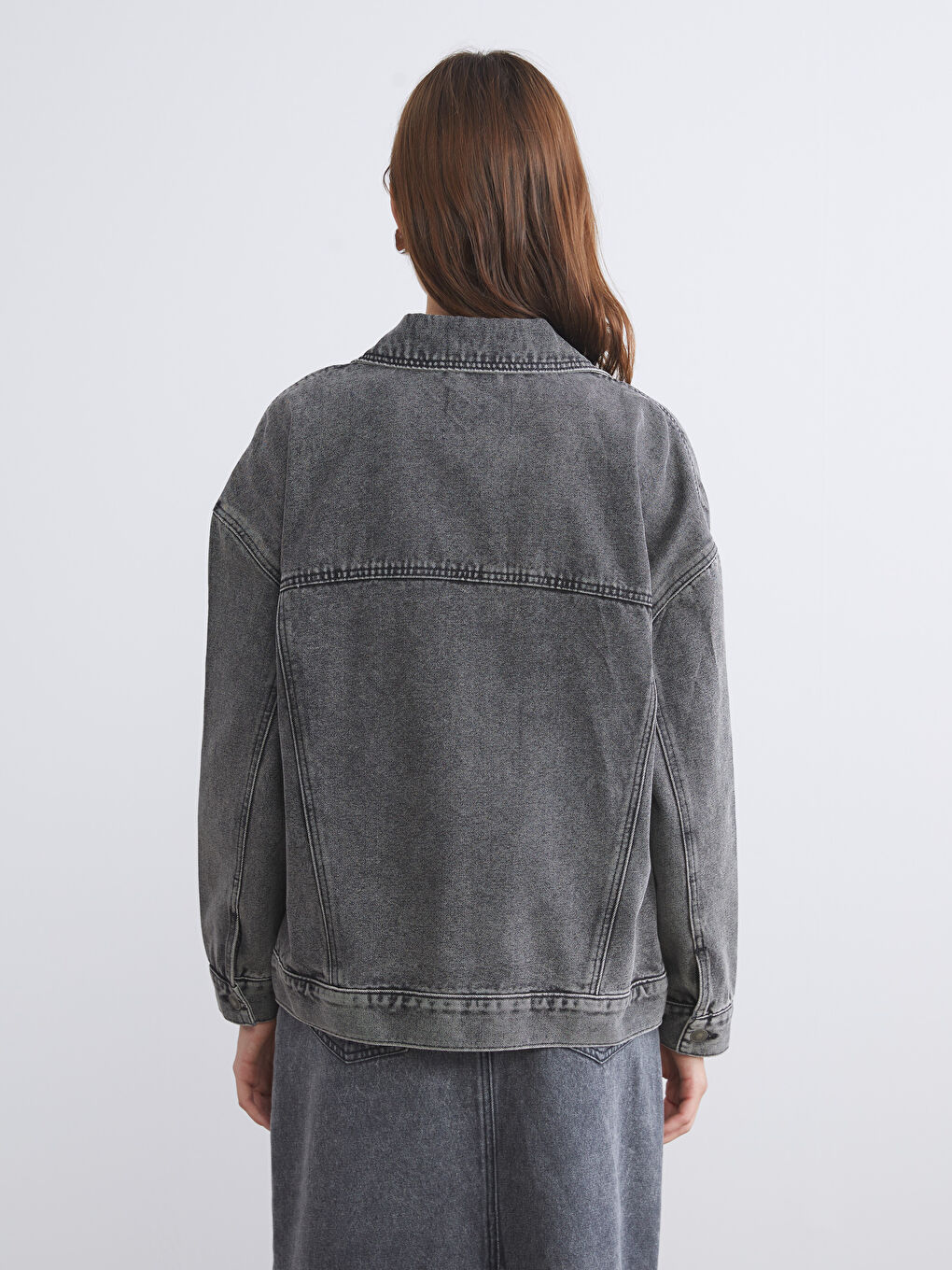 LCW Vision Shirt Collar Oversize Women's Denim Jacket -W53358Z8-GRD