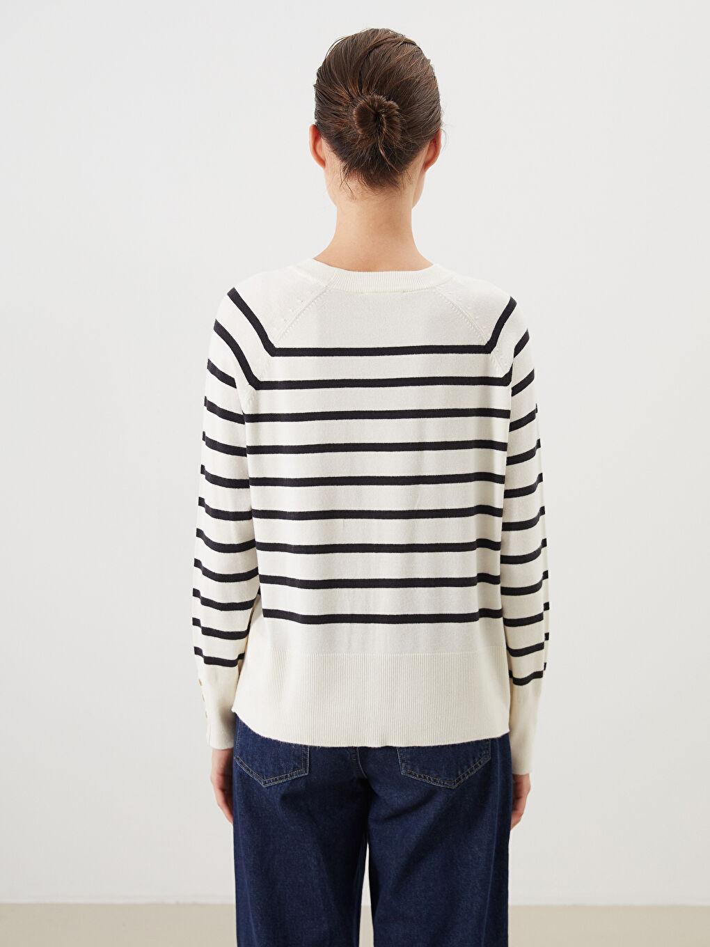 LCW Comfort Crew Neck Striped Women's Sweater -W53372Z8-LEG