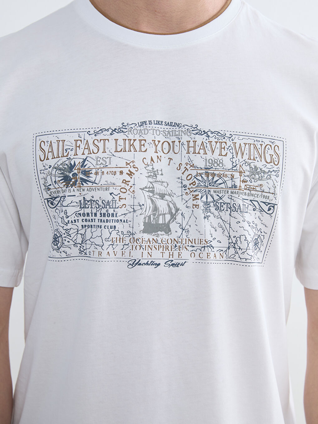 تيشيرت رجالي ياقة دائرية مطبوع جيرسي-2