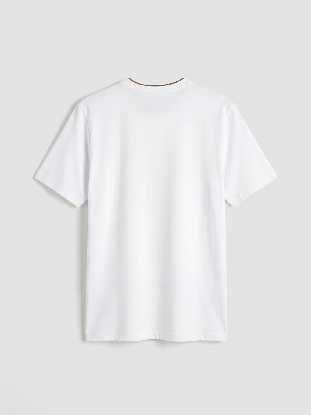 Beyaz Bisiklet Yaka Baskılı Penye Erkek Tişört-1