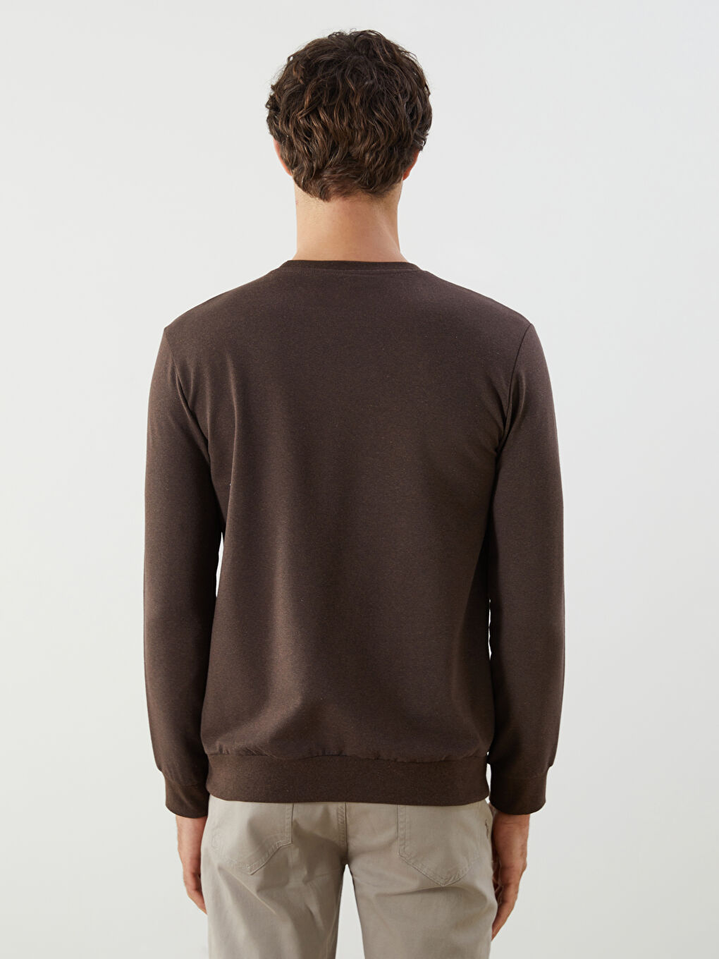 Kahverengi Bisiklet Yaka Uzun Kollu Baskılı Erkek Sweatshirt-3