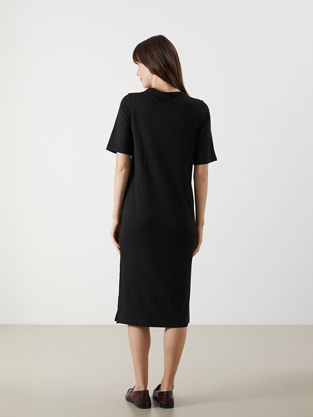 LCW Comfort Crew Neck Striped A-Line Dress -W53392Z8-CVL