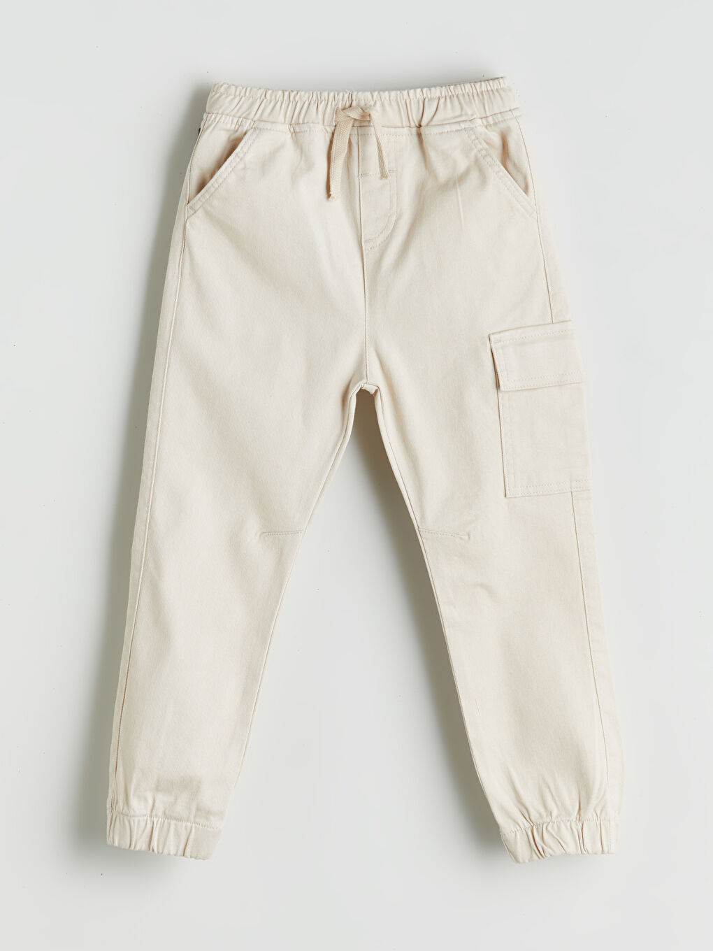 Bej Beli Lastikli Erkek Çocuk Kargo Jogger Pantolon