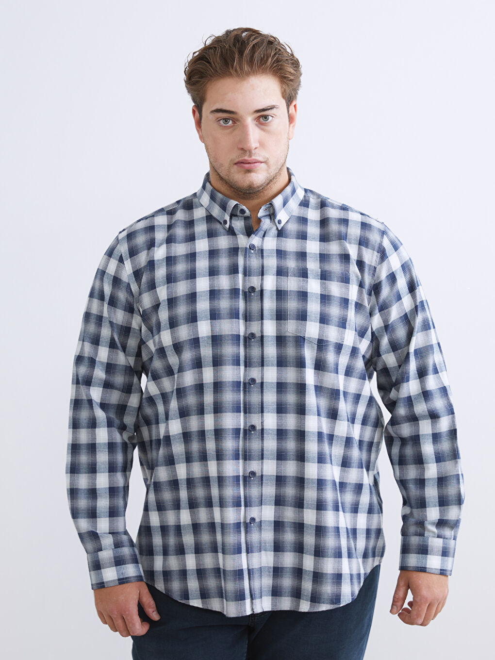Regular Fit Long Sleeve Plaid Poplin Men's Shirt-1