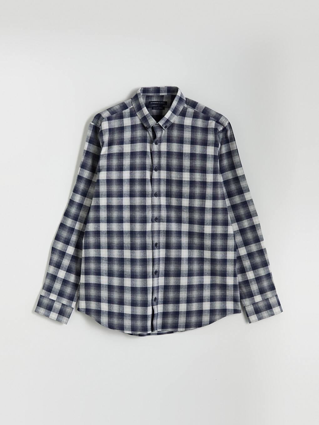 Lacivert Regular Fit Uzun Kollu Ekose Poplin Erkek Gömlek-4