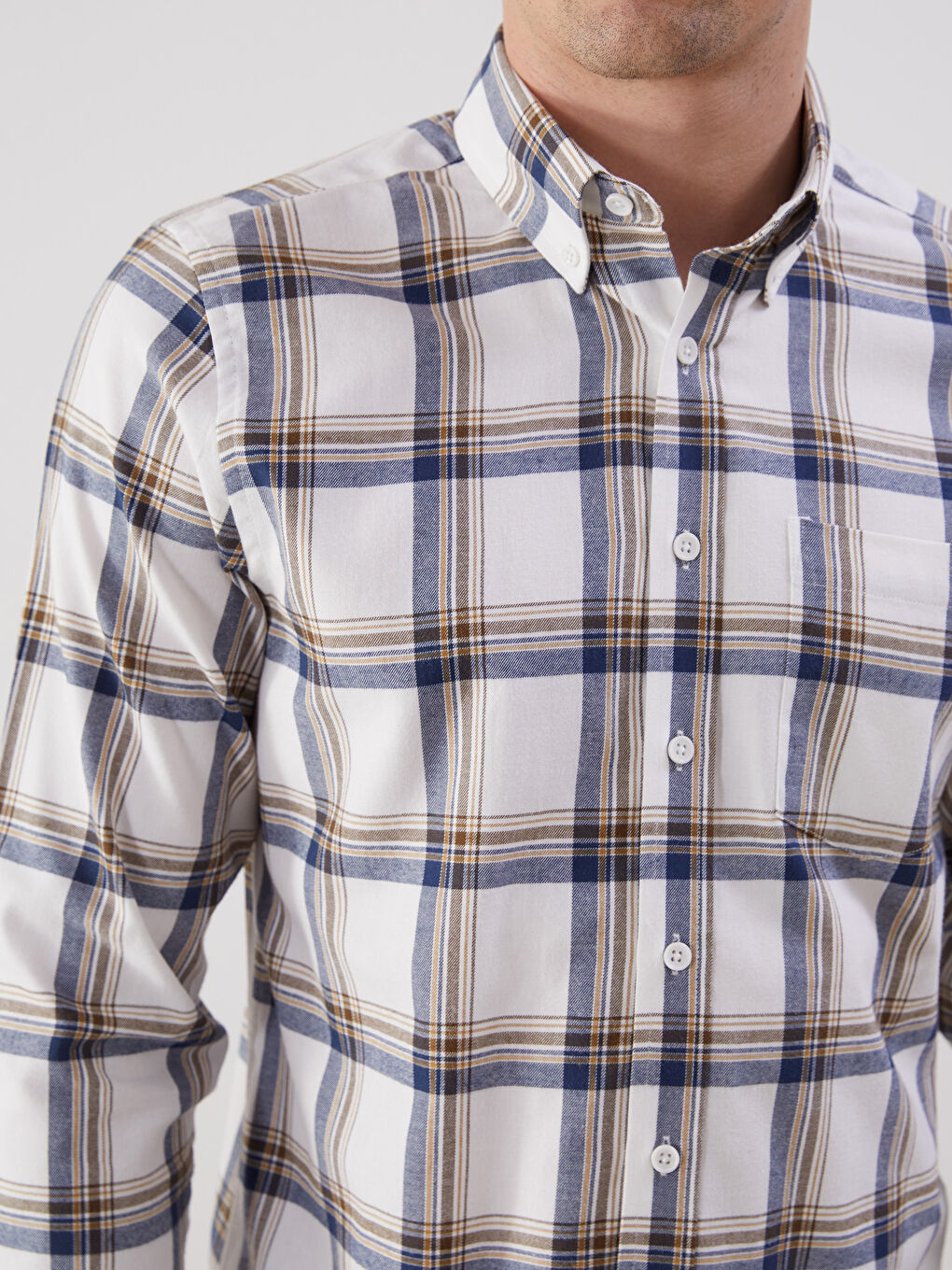 LCWAIKIKI Classic Regular Fit Long Sleeve Plaid Gabardine Men's Shirt -W53398Z8-SZ4