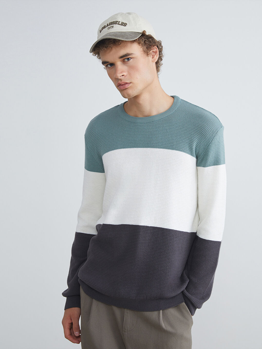 Crew Neck Color Block Men's Knitwear Sweater