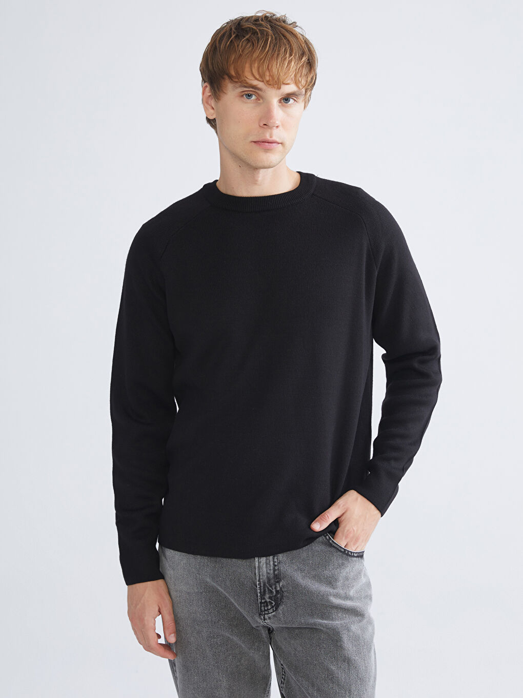 Crew Neck Long Sleeve Men's Tricot Sweater