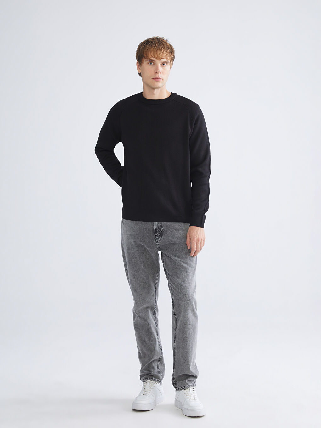Crew Neck Long Sleeve Men's Tricot Sweater-1