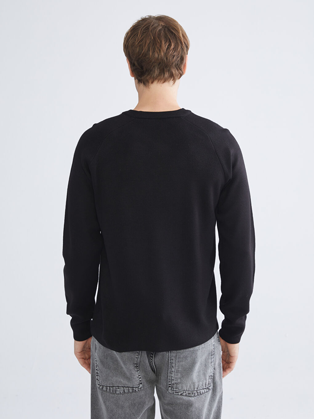 Crew Neck Long Sleeve Men's Tricot Sweater-3