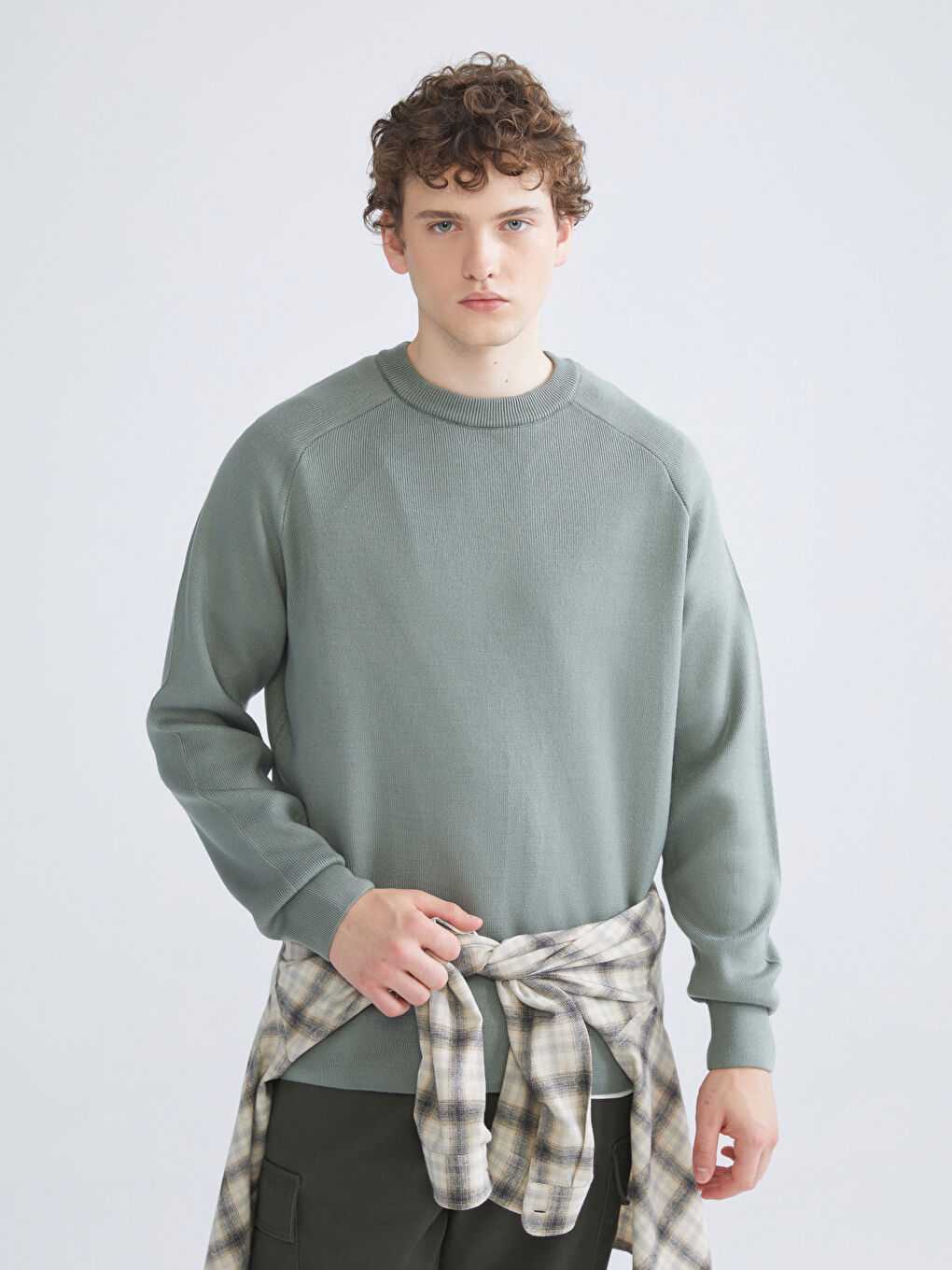 Crew Neck Long Sleeve Men's Tricot Sweater