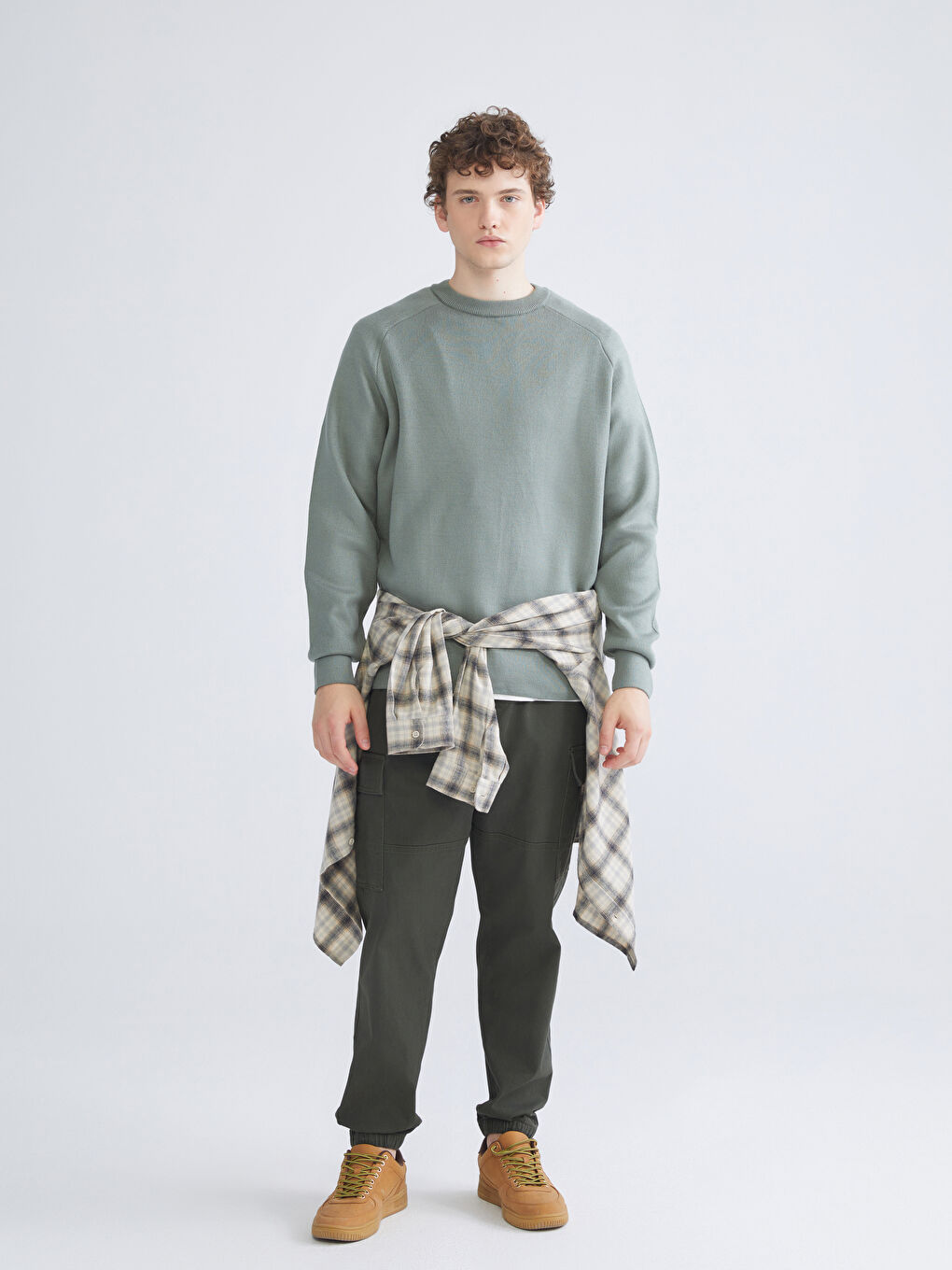 Crew Neck Long Sleeve Men's Tricot Sweater-1